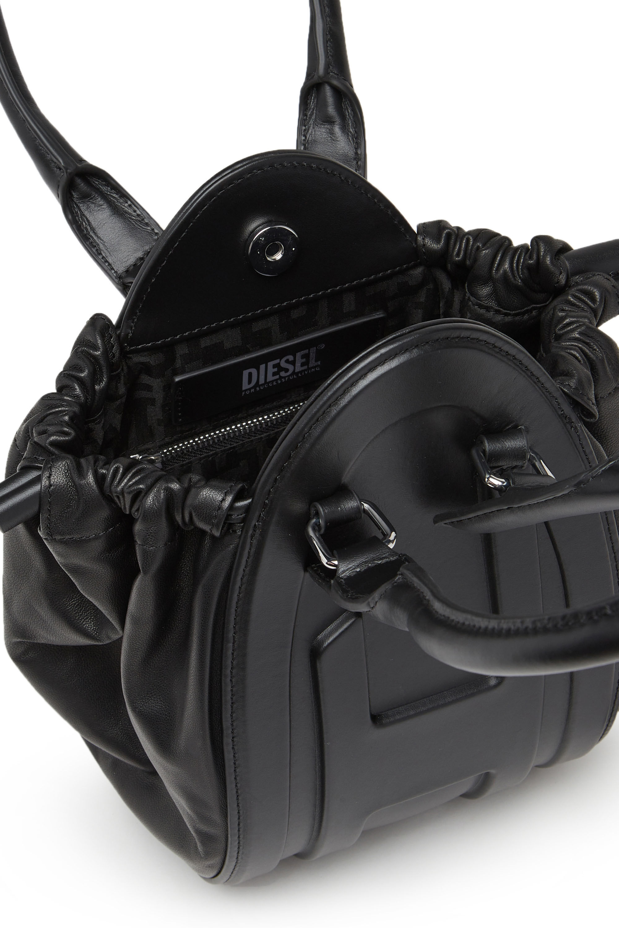 Diesel - 1DR-FOLD XS, Woman 1DR-Fold XS-Oval logo handbag in nappa leather in Black - Image 5