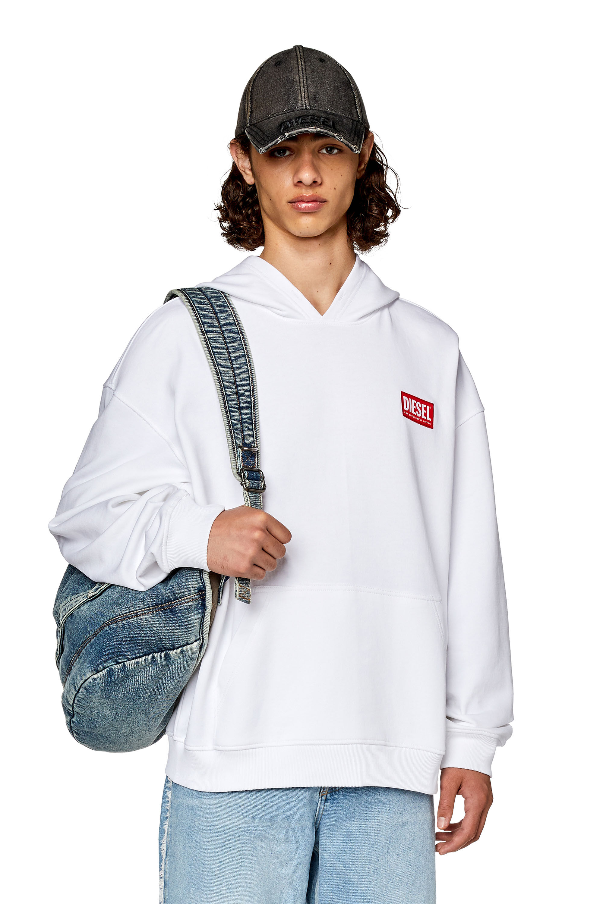 Diesel - S-NLABEL-HOOD-L1, Man Oversized hoodie with logo patch in White - Image 3