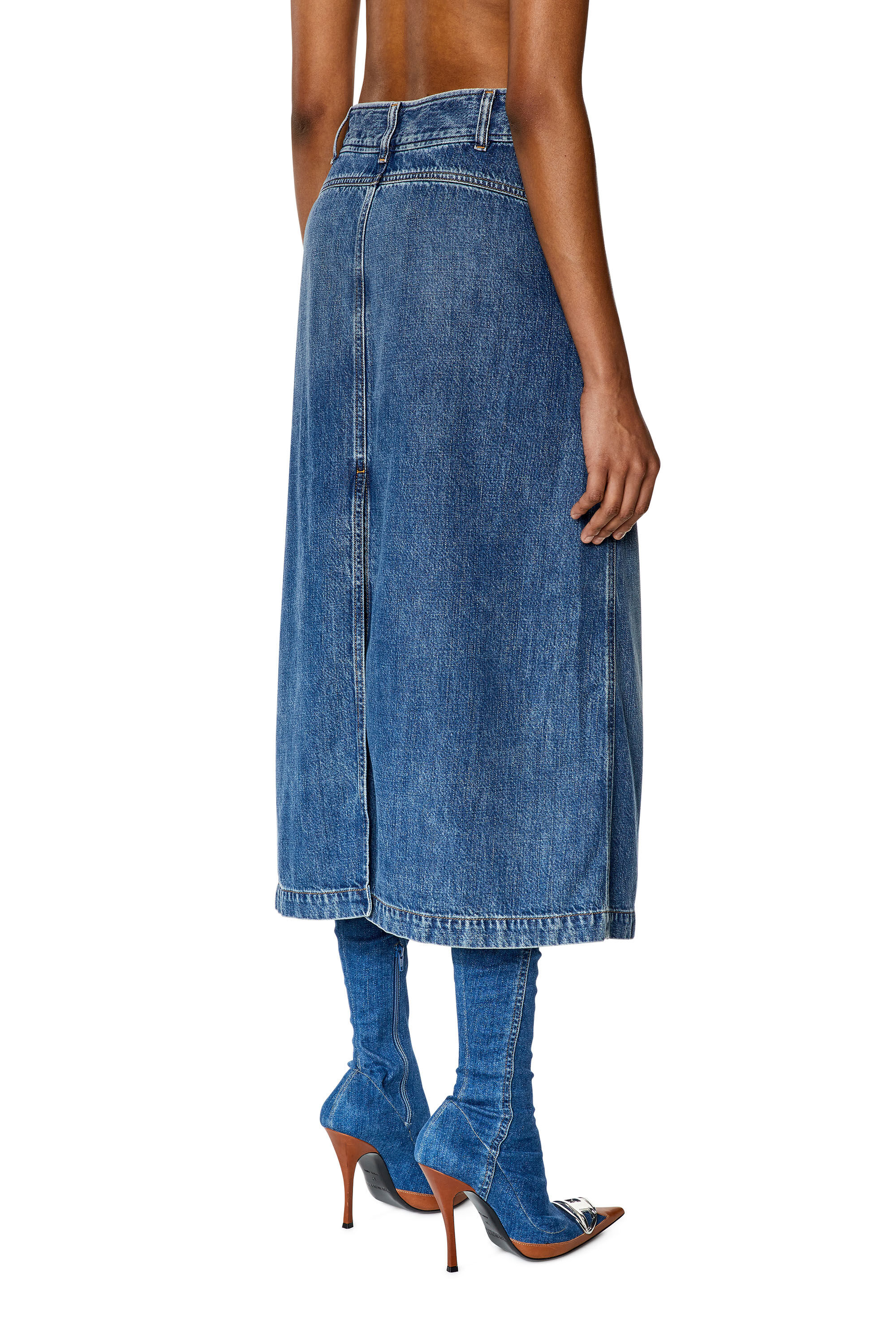 Diesel - DE-YINKA, Woman Denim midi skirt with slit in Blue - Image 4