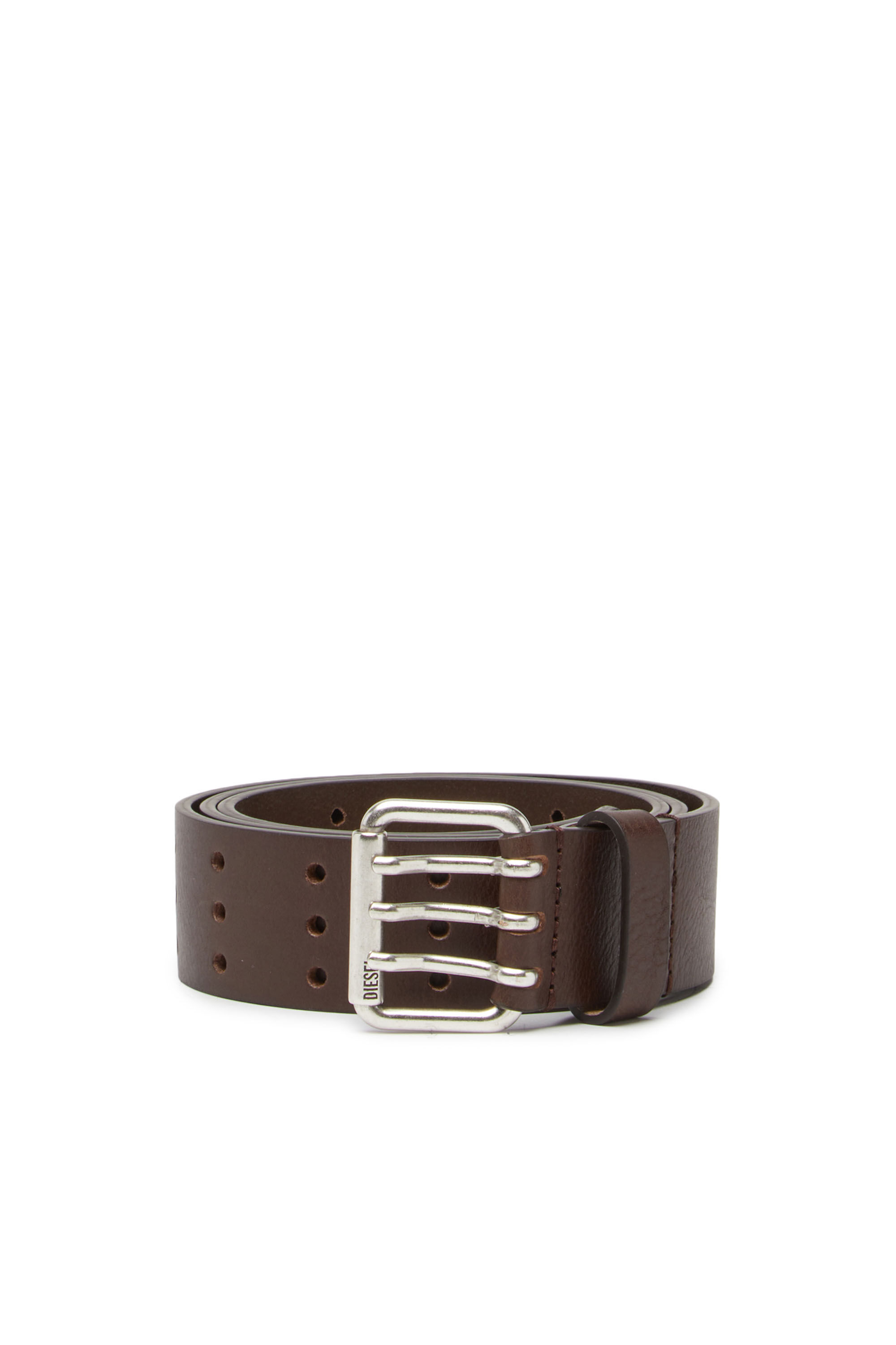 Diesel - B-MILI, Man Leather belt with triple-prong buckle in Brown - Image 1