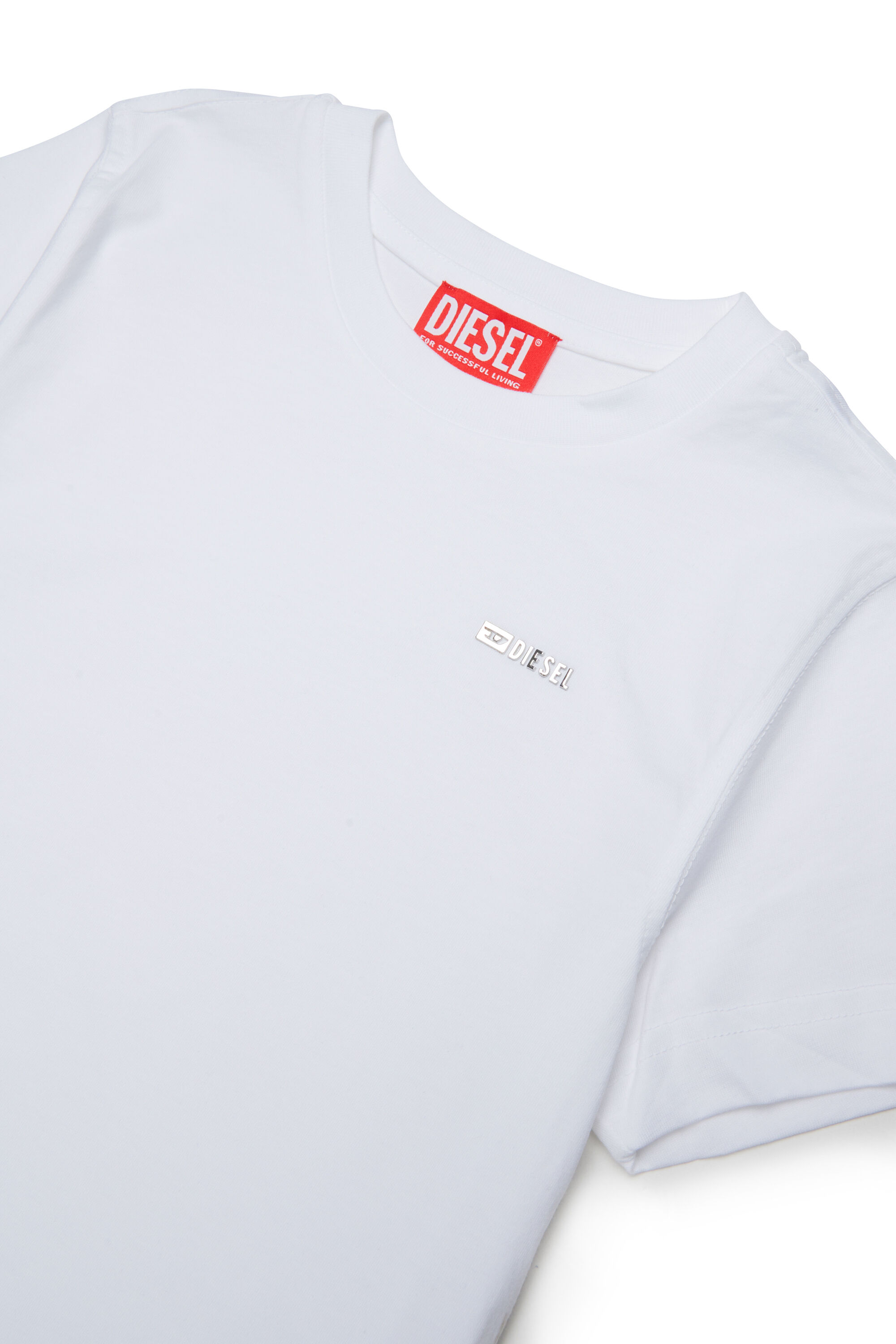 Diesel - TADJUSTMET, Man's Cotton T-shirt with metal appliqu&eacute; in White - 3