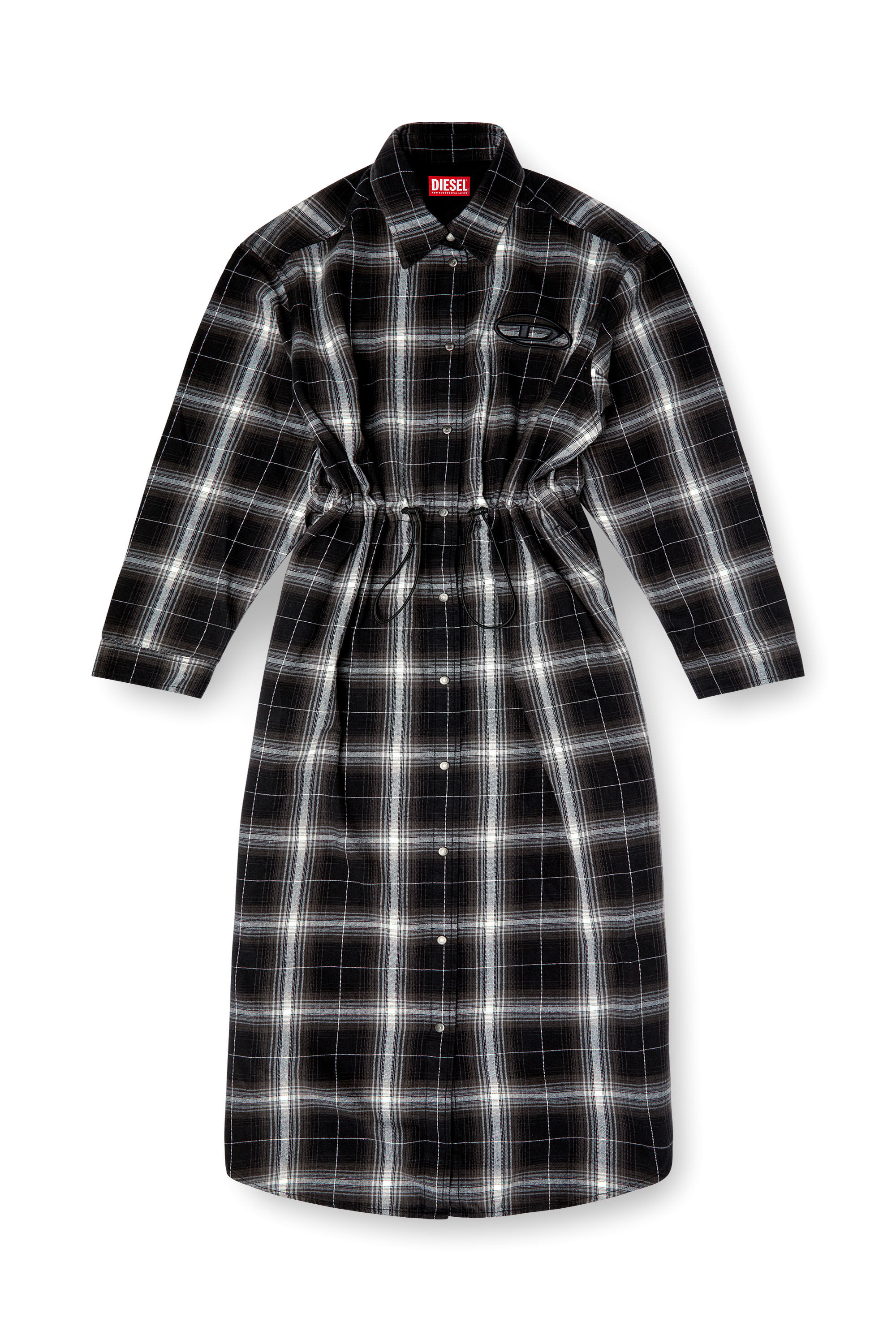 Diesel - D-REAMER, Woman's Midi shirt dress in check flannel in Black/White - 2