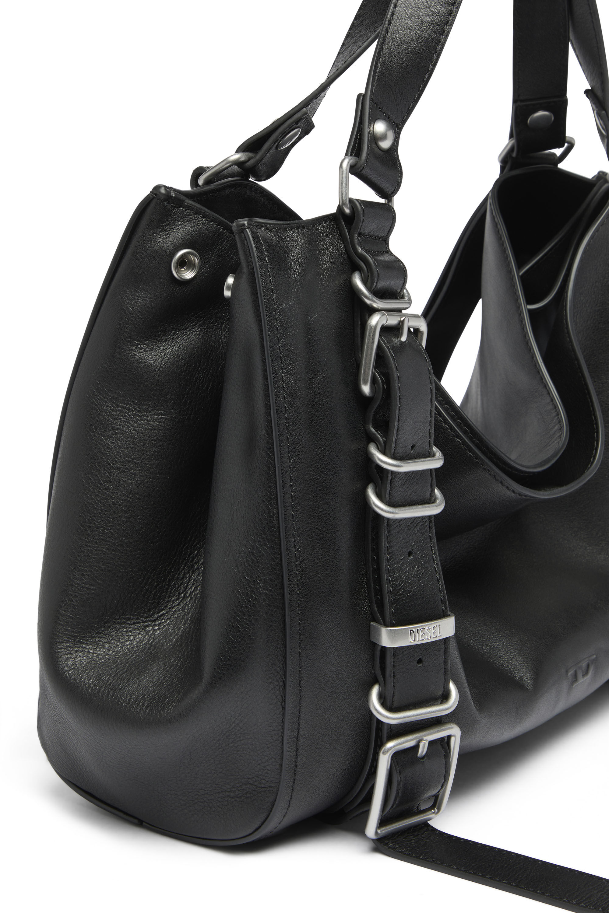 Diesel - D-ONE TOPHANDLE M, Unisex's D-One-Medium top-handle bag in treated leather in Black - 5