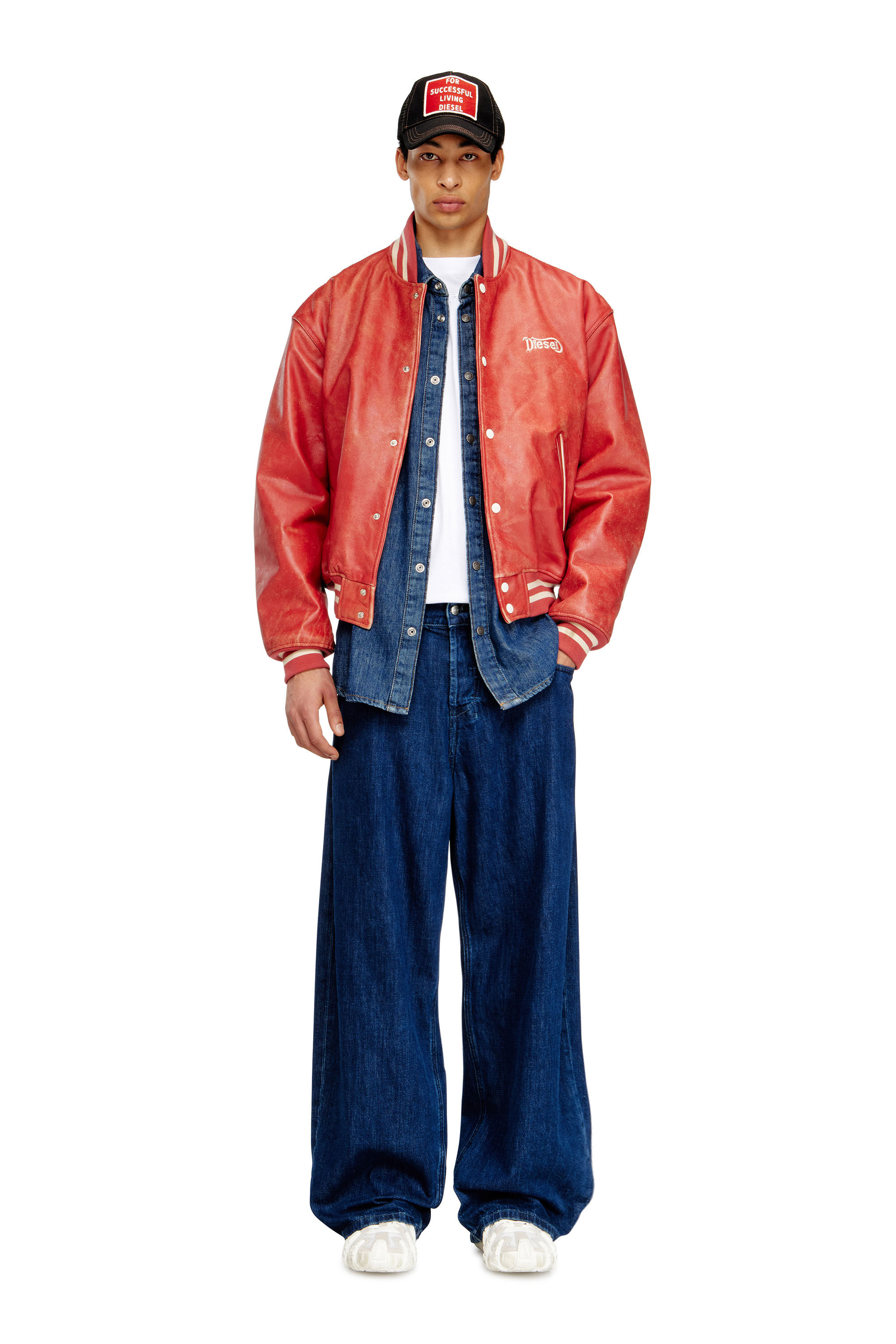 Diesel - L-DIFORDI-20TH, Unisex's Leather bomber jacket with Diesel logo in Red - 1