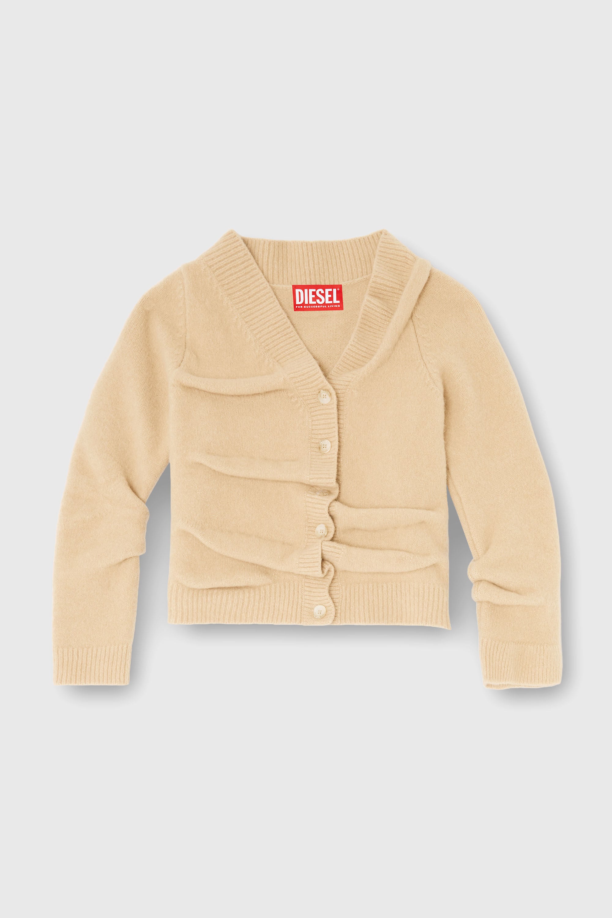 Diesel - M-AVA, Woman's Cropped cardigan in wrinkled boiled knit in Beige - 2
