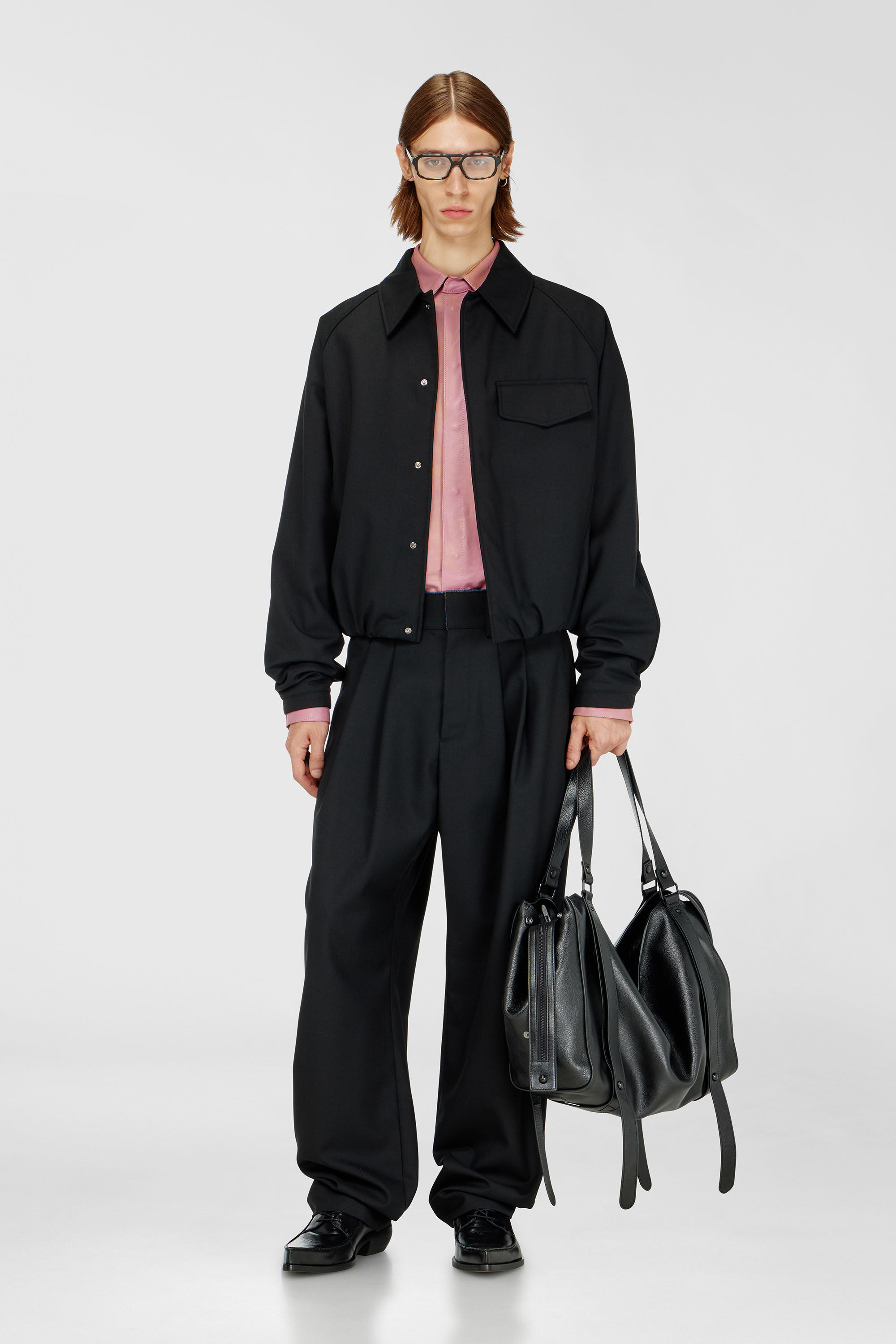 Diesel - J-ATTOR-COOL, Man's Gathered bomber jacket in wool blend in Black - 1