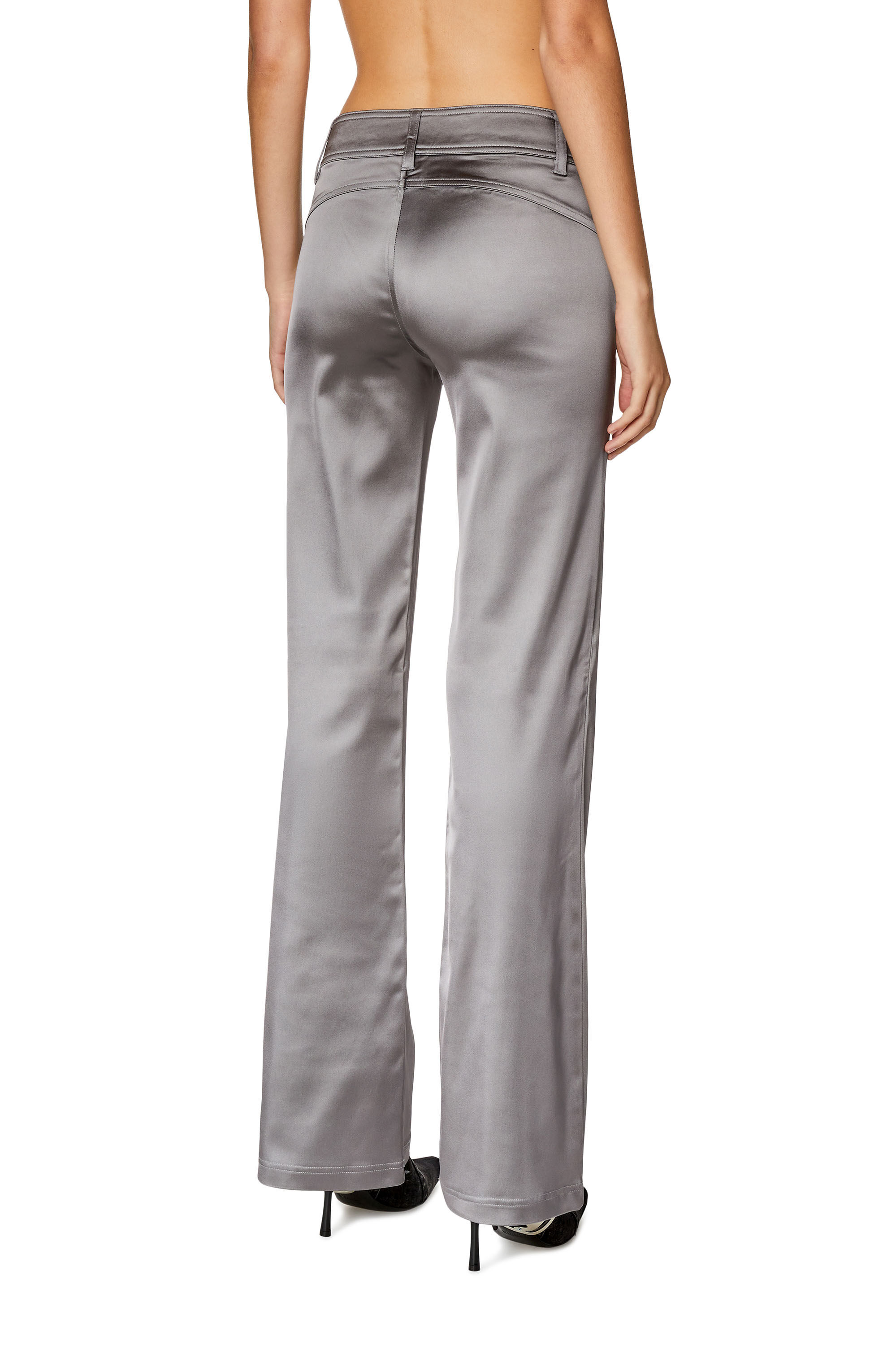Diesel - P-STELL, Woman Flared pants in shiny stretch satin in Grey - Image 4