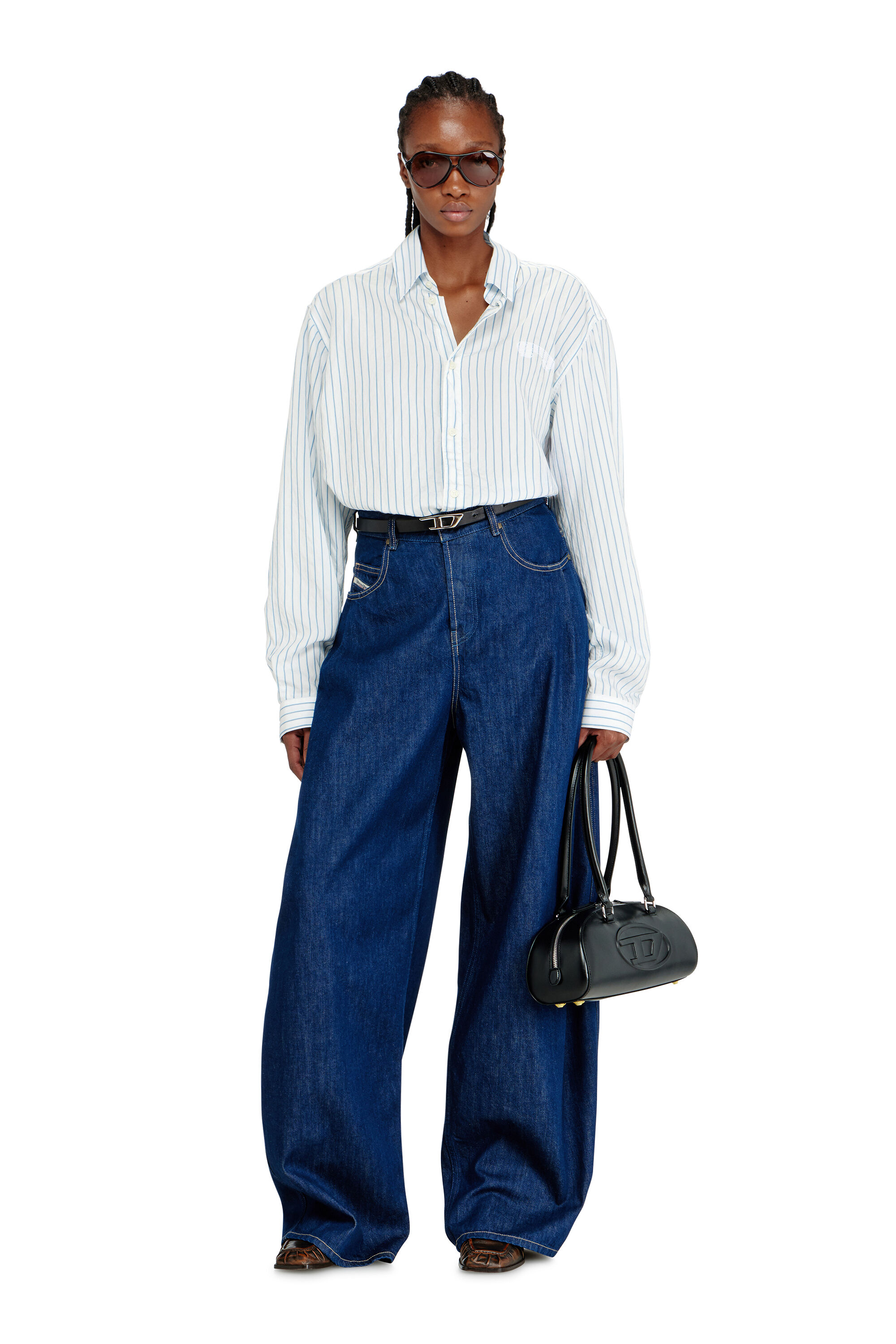 Diesel - 1DR DOME SHOULDER EW, Woman's 1DR Dome - Elongated bowling bag in leather in Black - 1