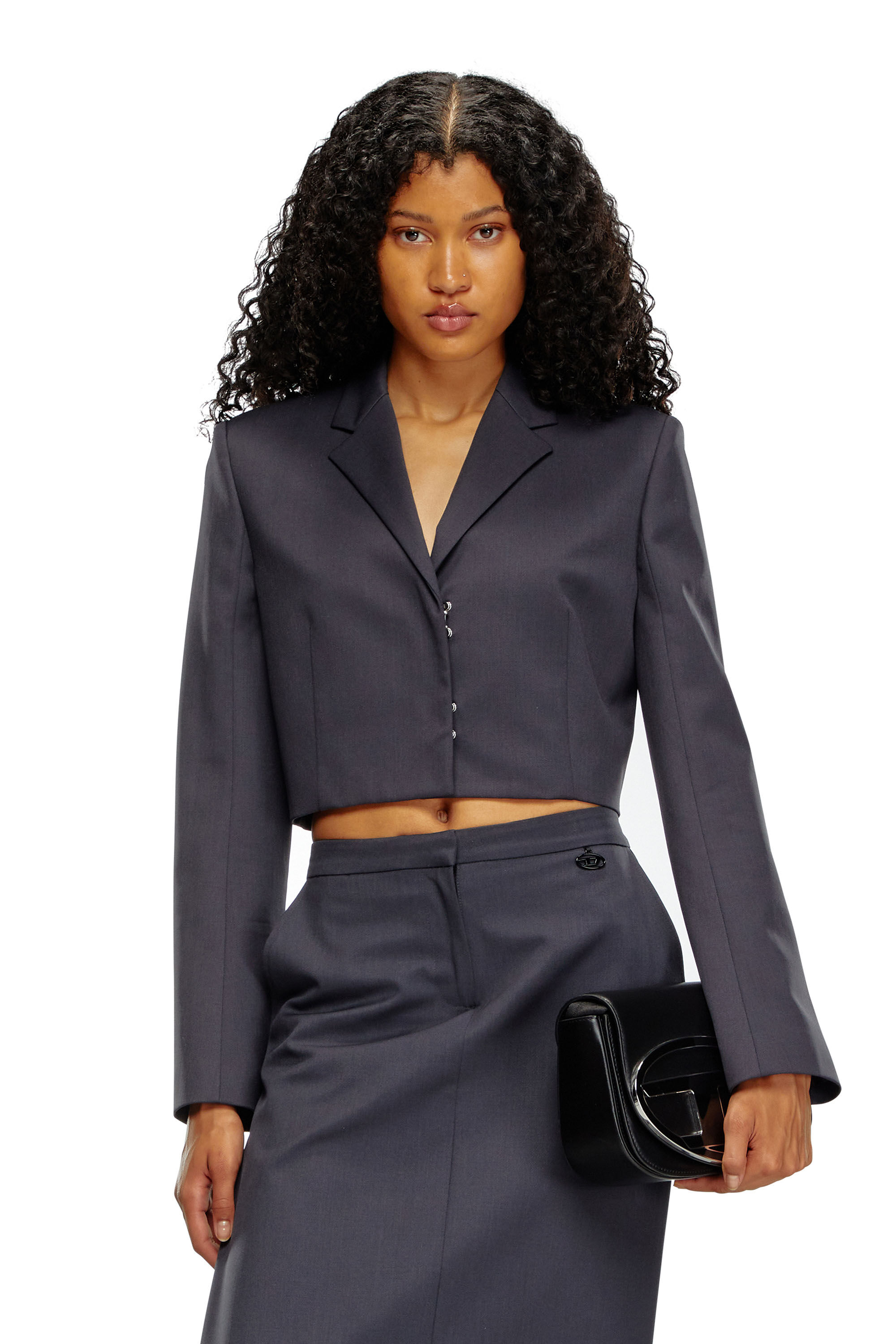Diesel - G-MILLA-P1, Woman Cropped blazer in stretch wool blend in Grey - Image 3