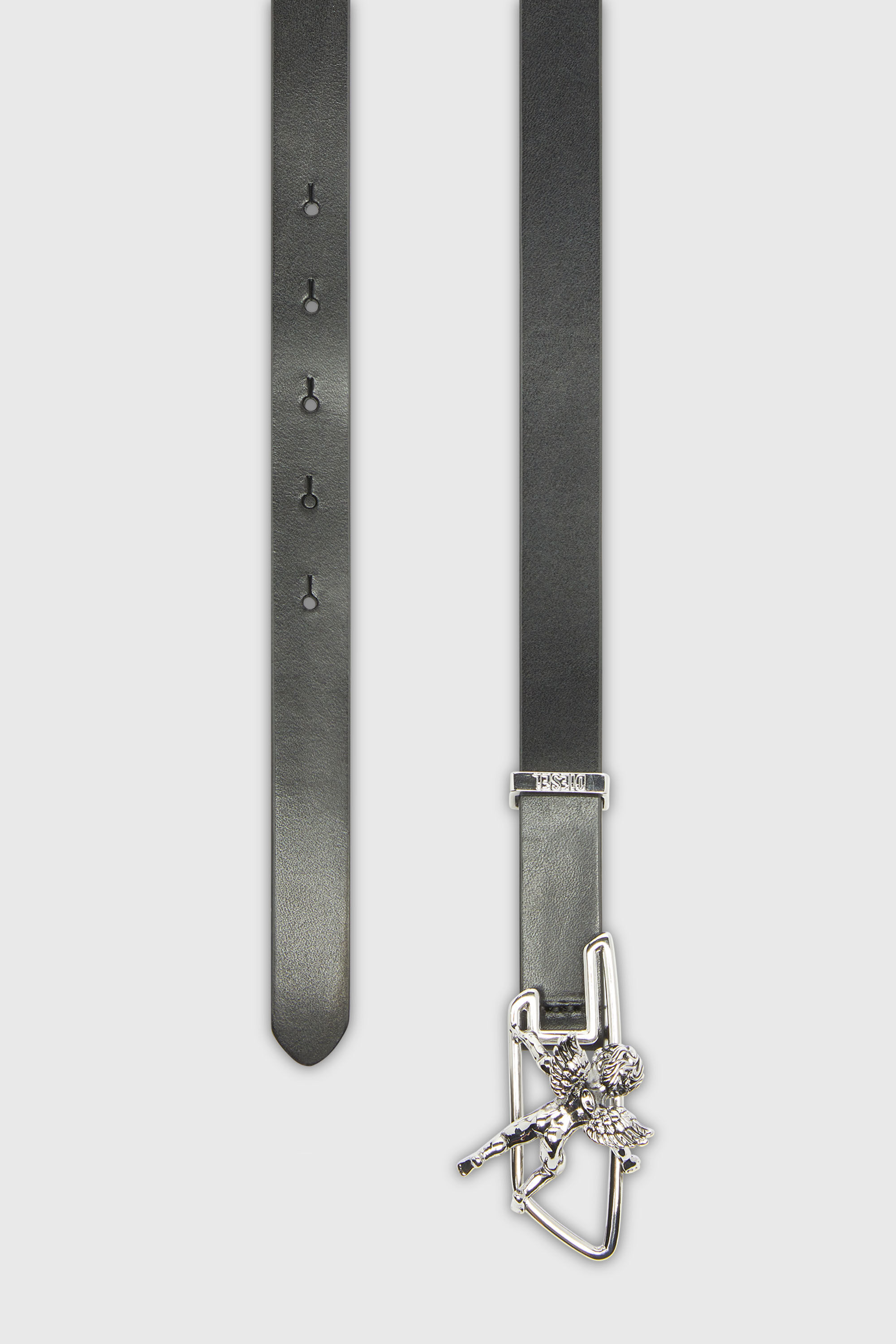 Diesel - B-D LINE W ANGEL 20, Woman's 2cm leather belt with cherub D outline buckle in Black - 2