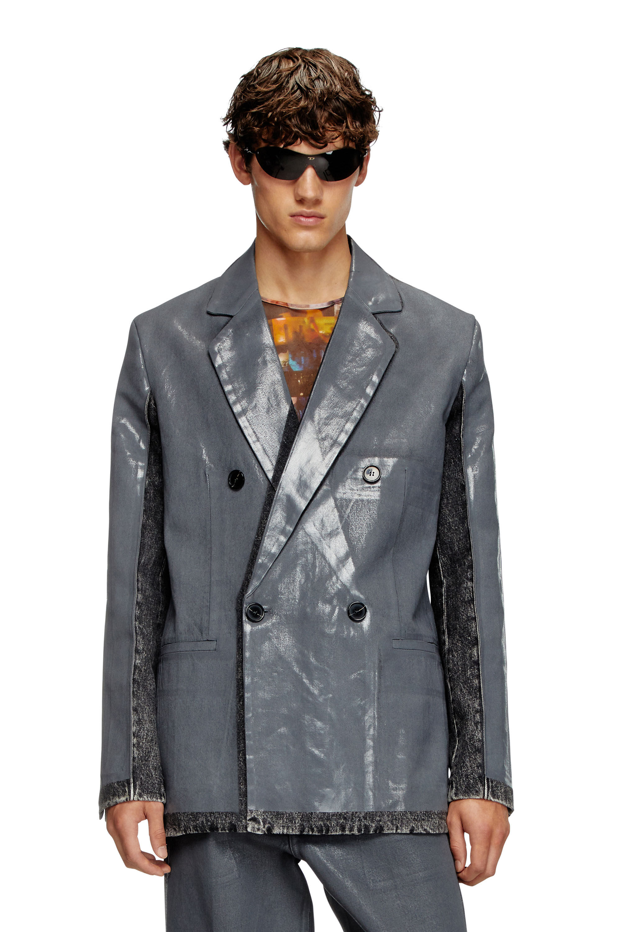 Diesel - D-KOT-FSF, Man's Denim blazer with half coating in Grey - 3