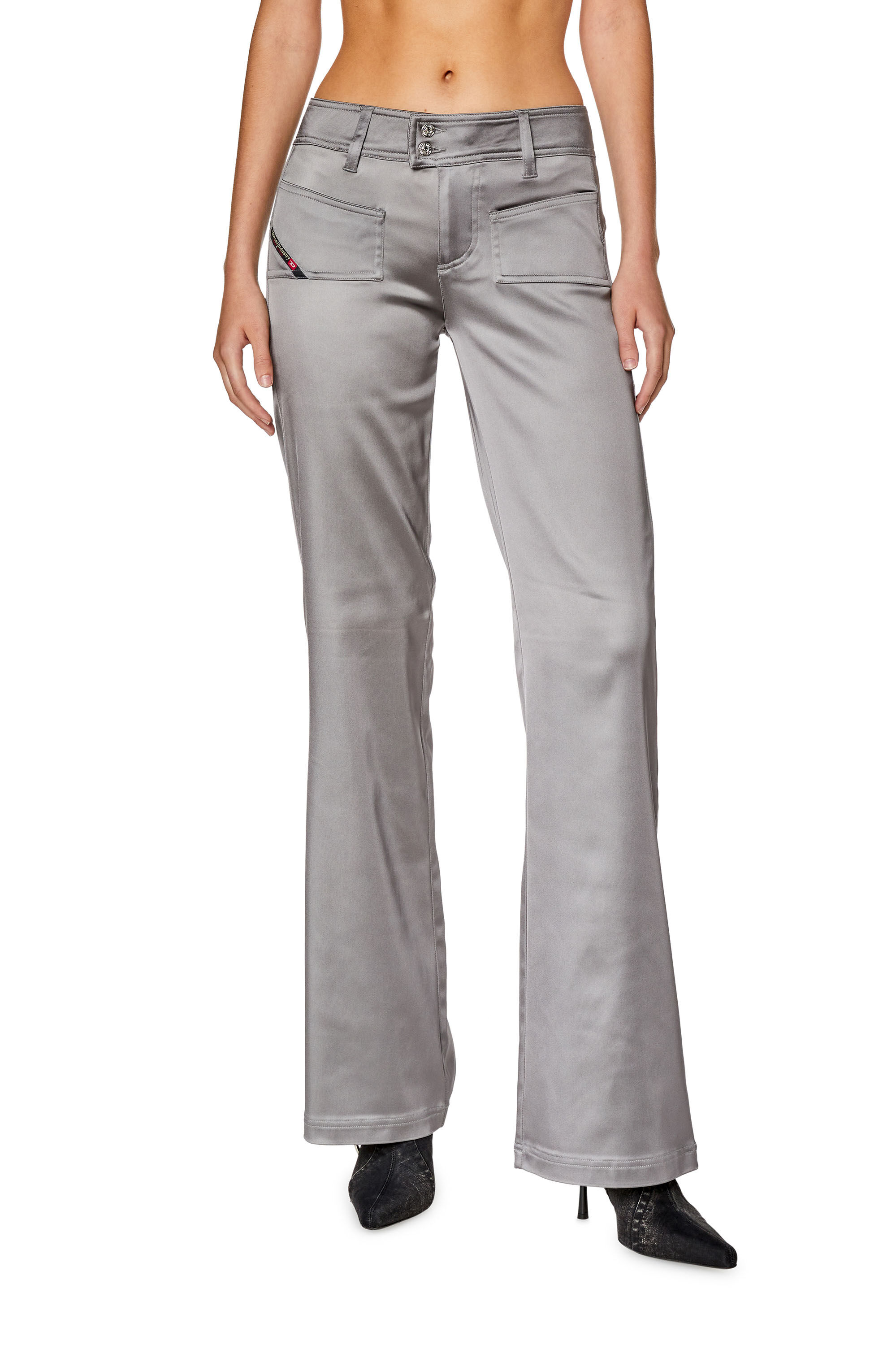 Diesel - P-STELL, Woman Flared pants in shiny stretch satin in Grey - Image 3