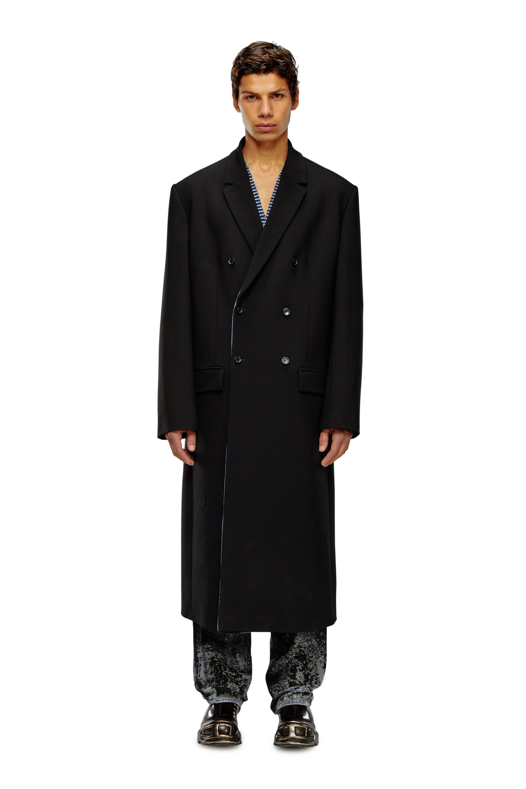 Diesel - J-RITZ, Man Longline cool wool coat in denim detail in Black - Image 1