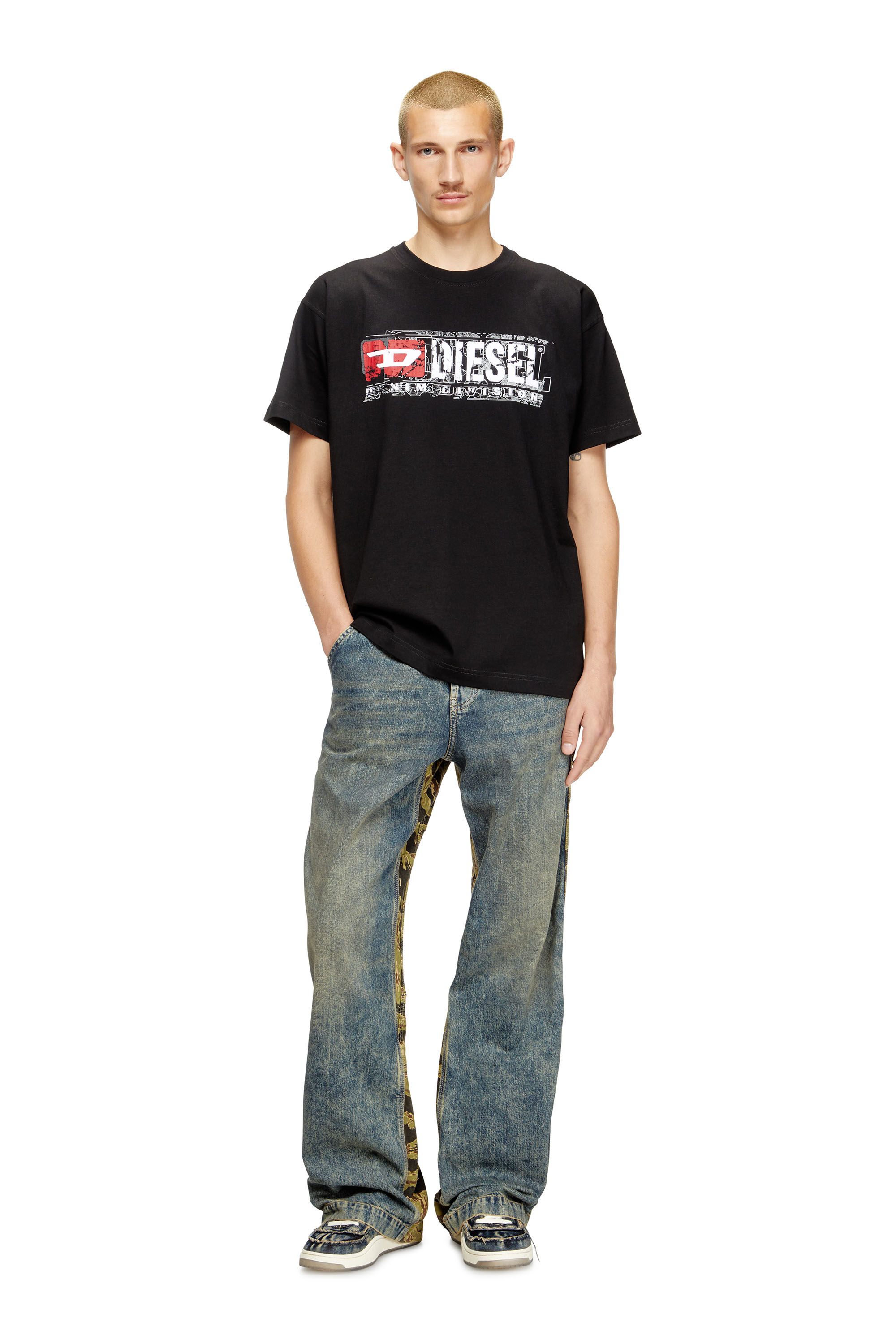 Diesel - T-NORM-T6, Man's T-shirt with flocked Diesel Denim Division logo in Black - 1