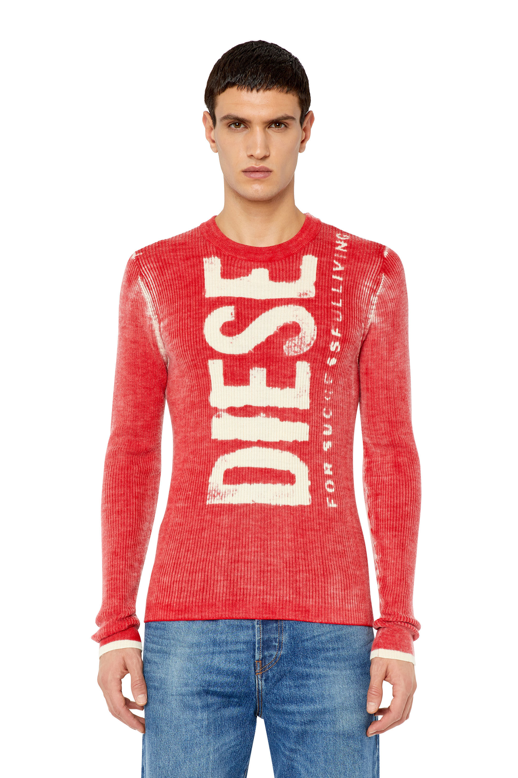 Diesel - K-ATULLUS-ROUND, Man Wool jumper with bleeding-effect logo in Red - Image 3