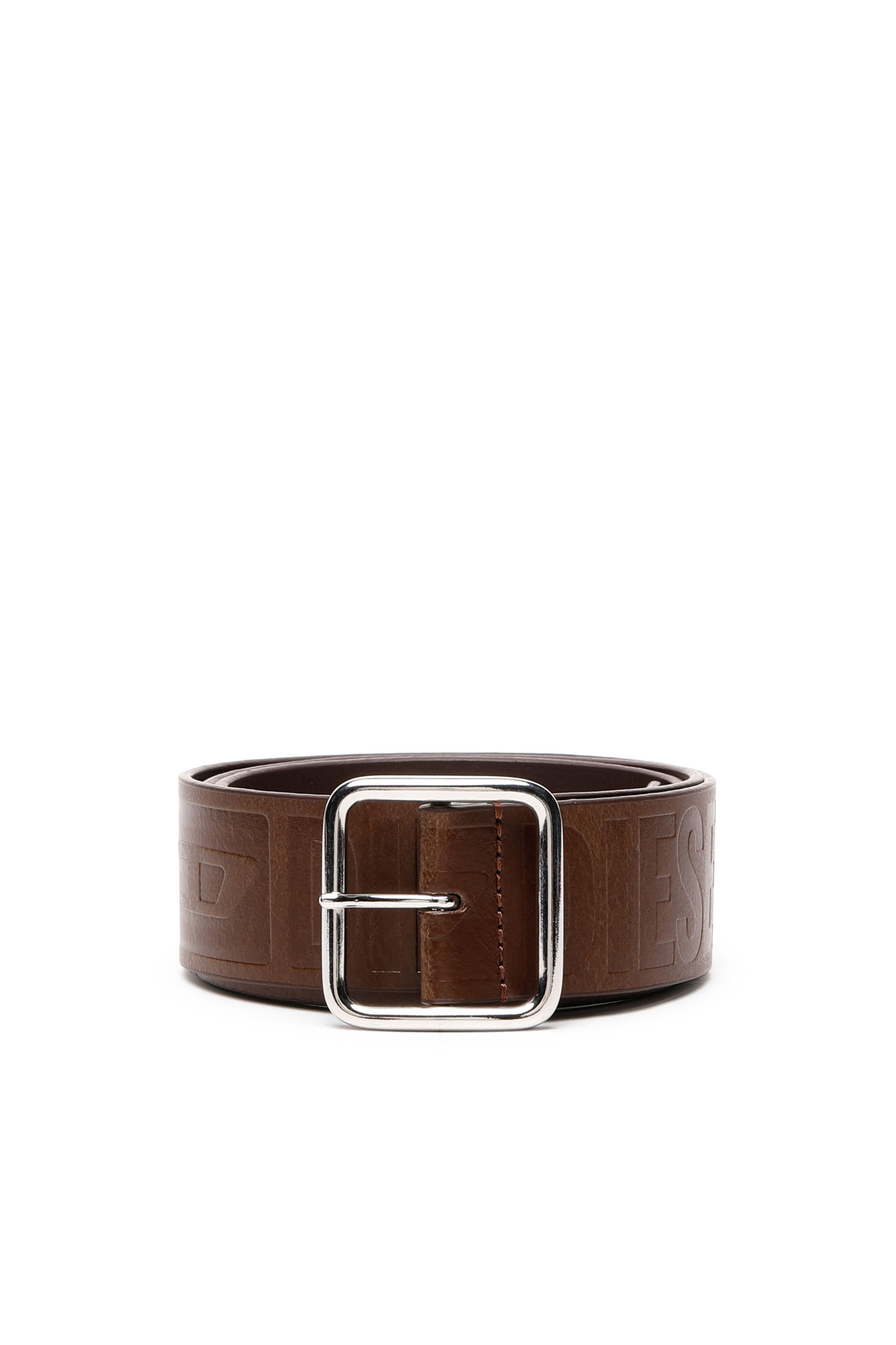 Diesel - B-ILLY II, Man Leather belt with all-over debossed logo in Brown - Image 1