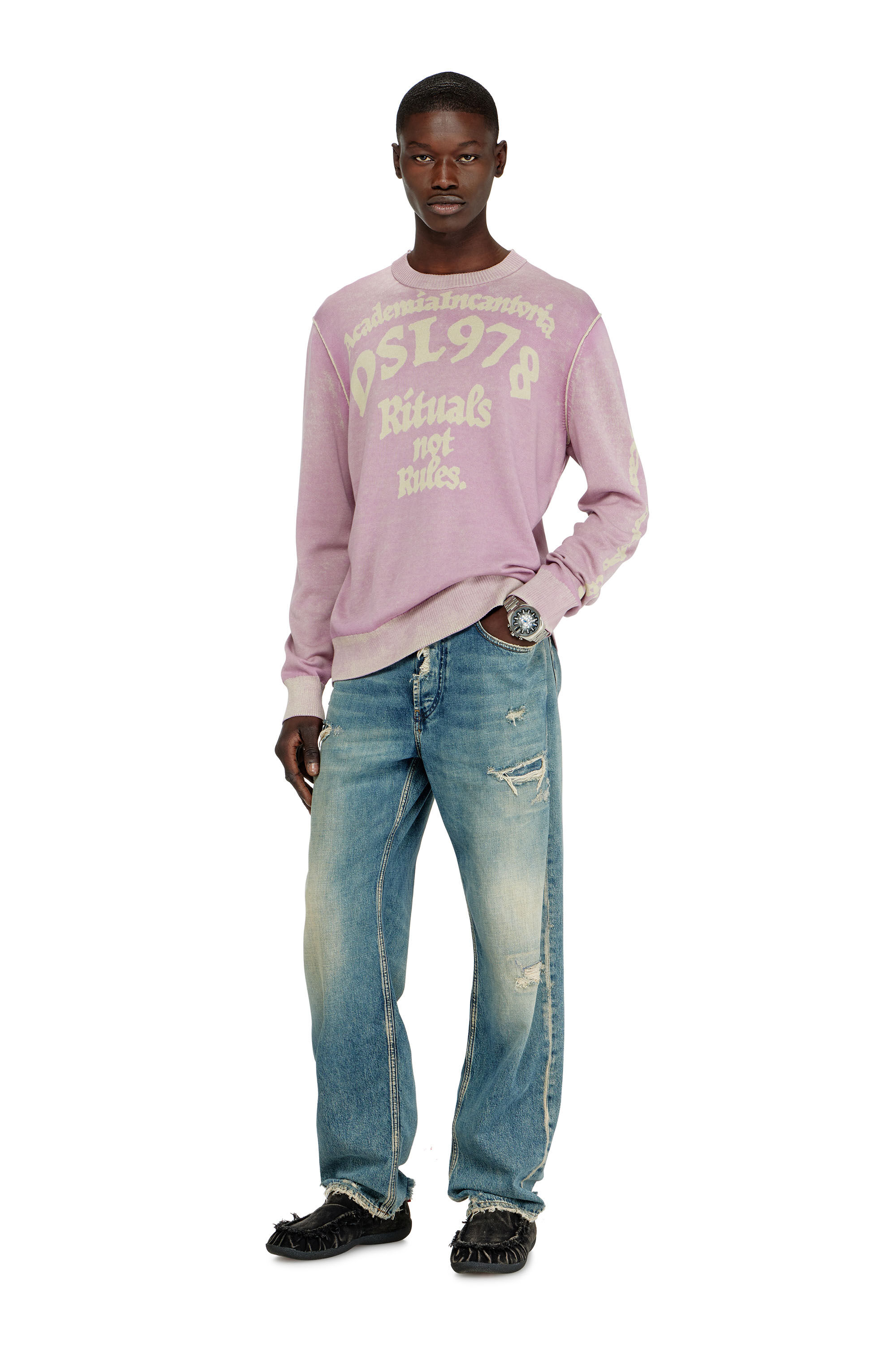 Diesel - K-LAUTI, Man's Treated cotton jumper with slogan in Lilac - 1