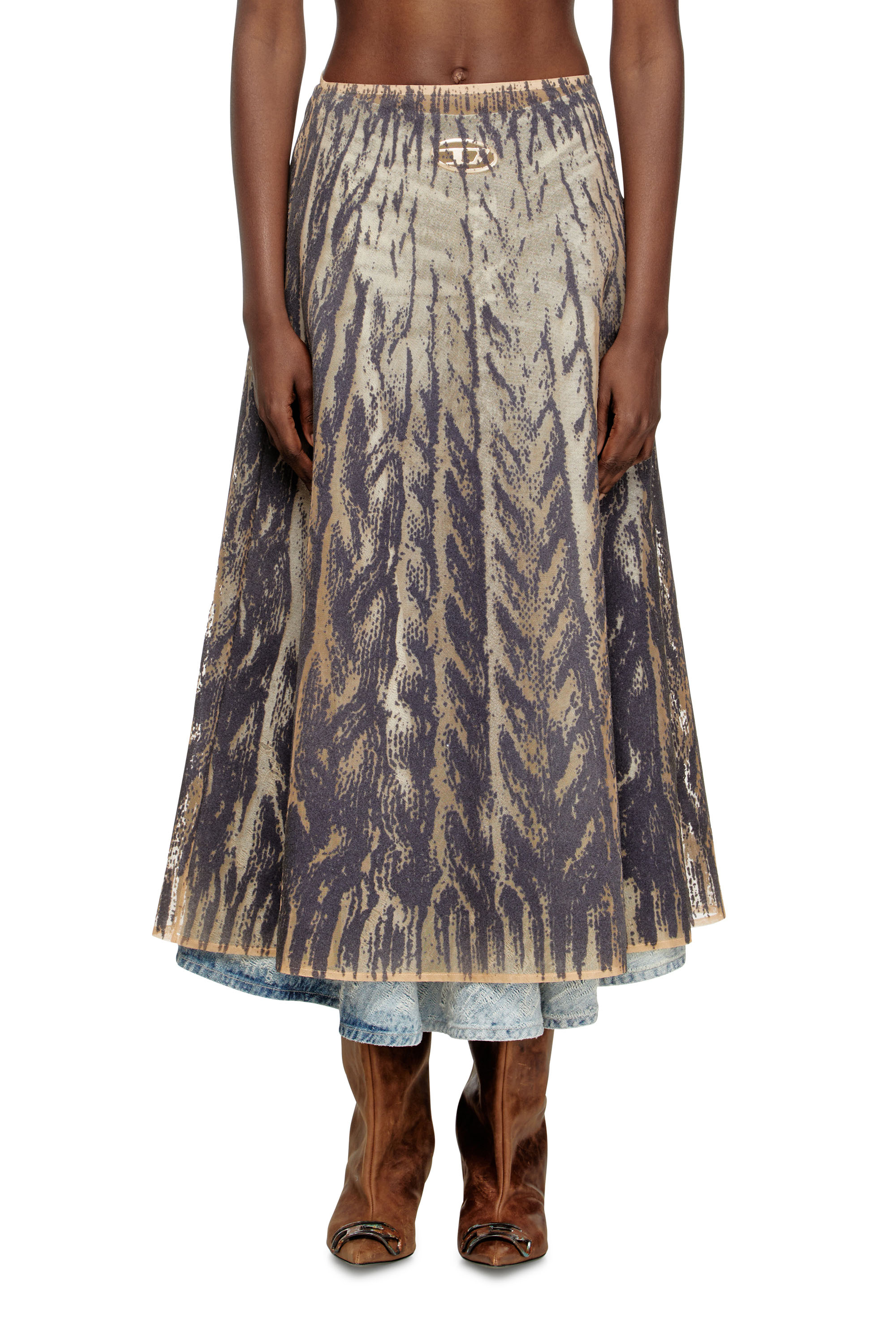 O-RIUNDA, Grey Diesel - O-RIUNDA, Woman's Sheer skirt in rigid printed tulle in Grey - 3