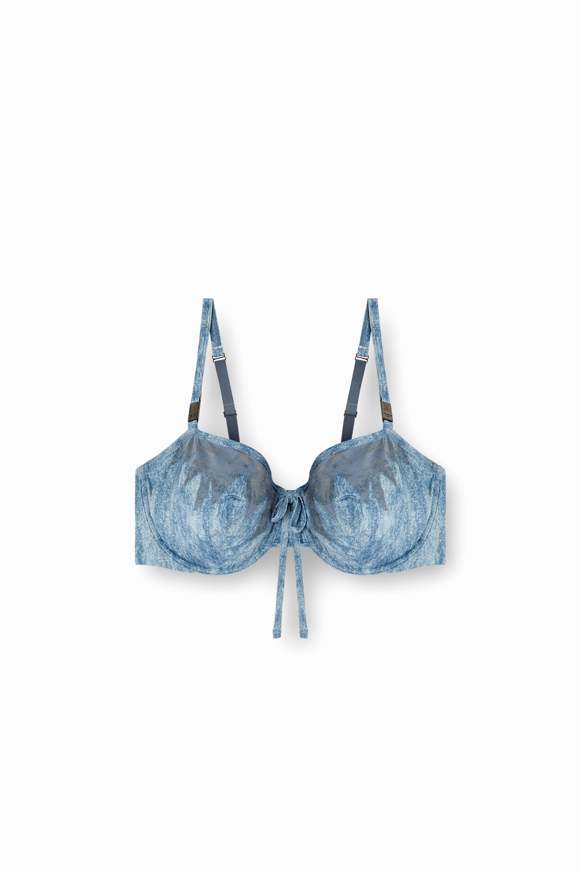 Diesel - C-BALCONETTE-LACE-BRA, Woman's Balconette bra in microfibre and camo lace in Light Blue - 4