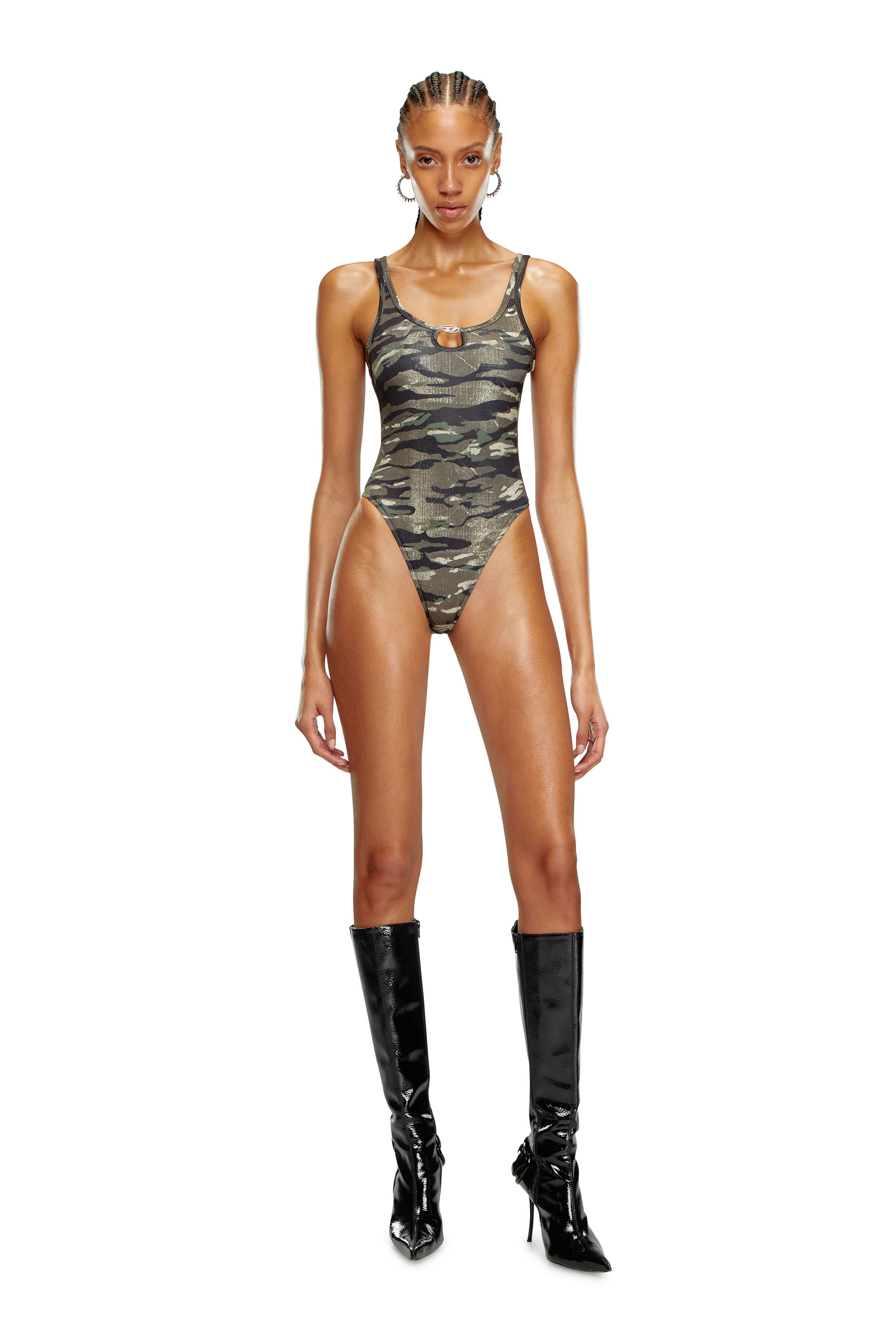 Diesel - BFSW-UT-BODY, Woman Ribbed swimsuit with camo print in Green - Image 2