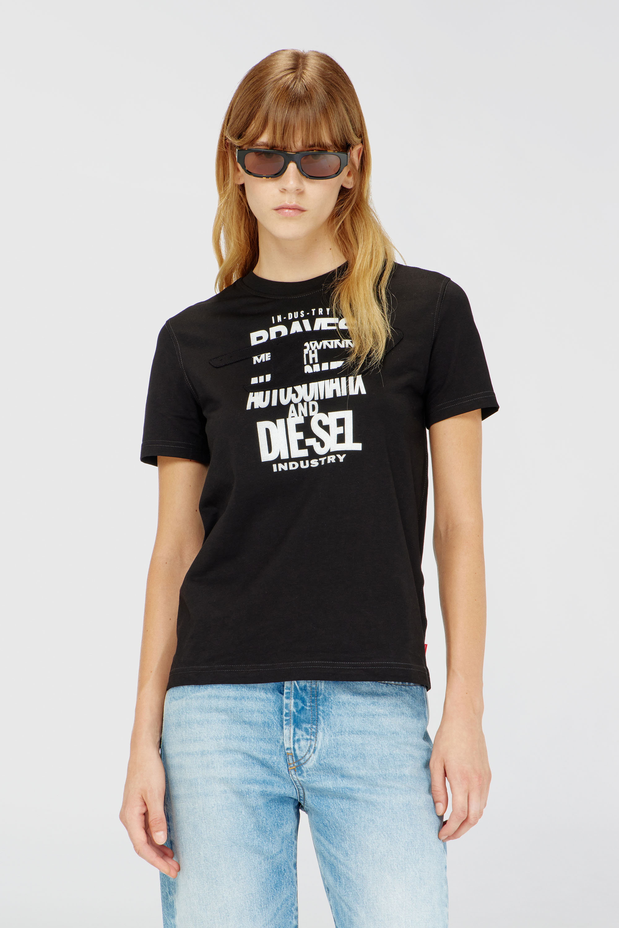 Diesel - T-REG-ZAL-V2, Woman's Cotton T-shirt with graphic print in Black - 1