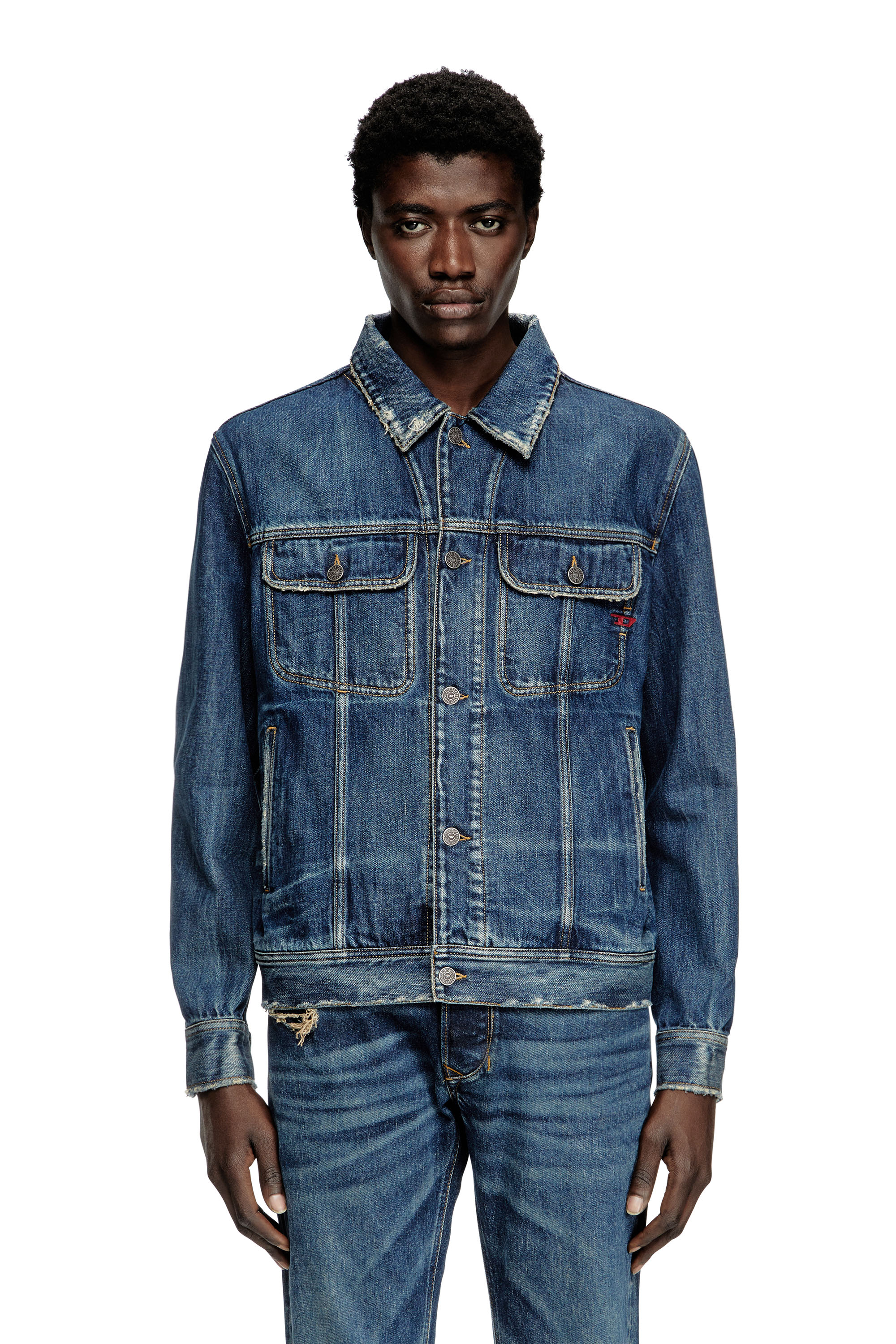 Diesel - D-BARCY, Man's Regular-fit trucker jacket in Dark Blue - 1