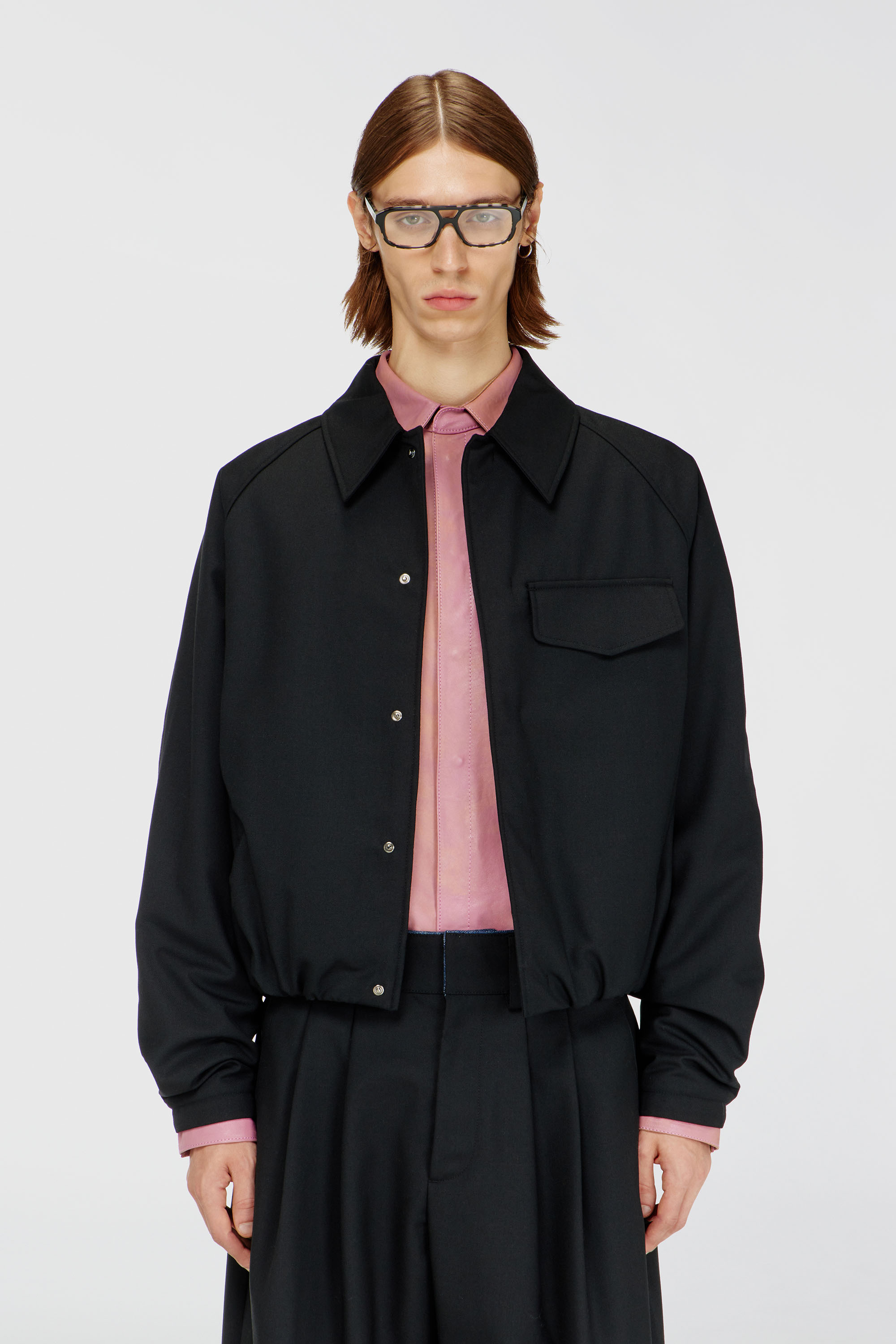 Diesel - J-ATTOR-COOL, Man's Gathered bomber jacket in wool blend in Black - 3