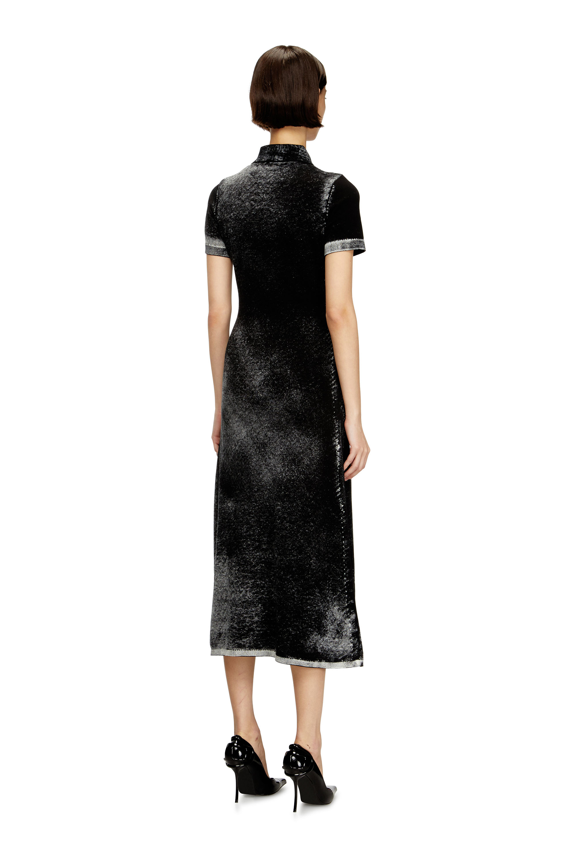 Diesel - M-LOURENS, Woman's Midi polo dress in reverse-printed knit in Black - 4