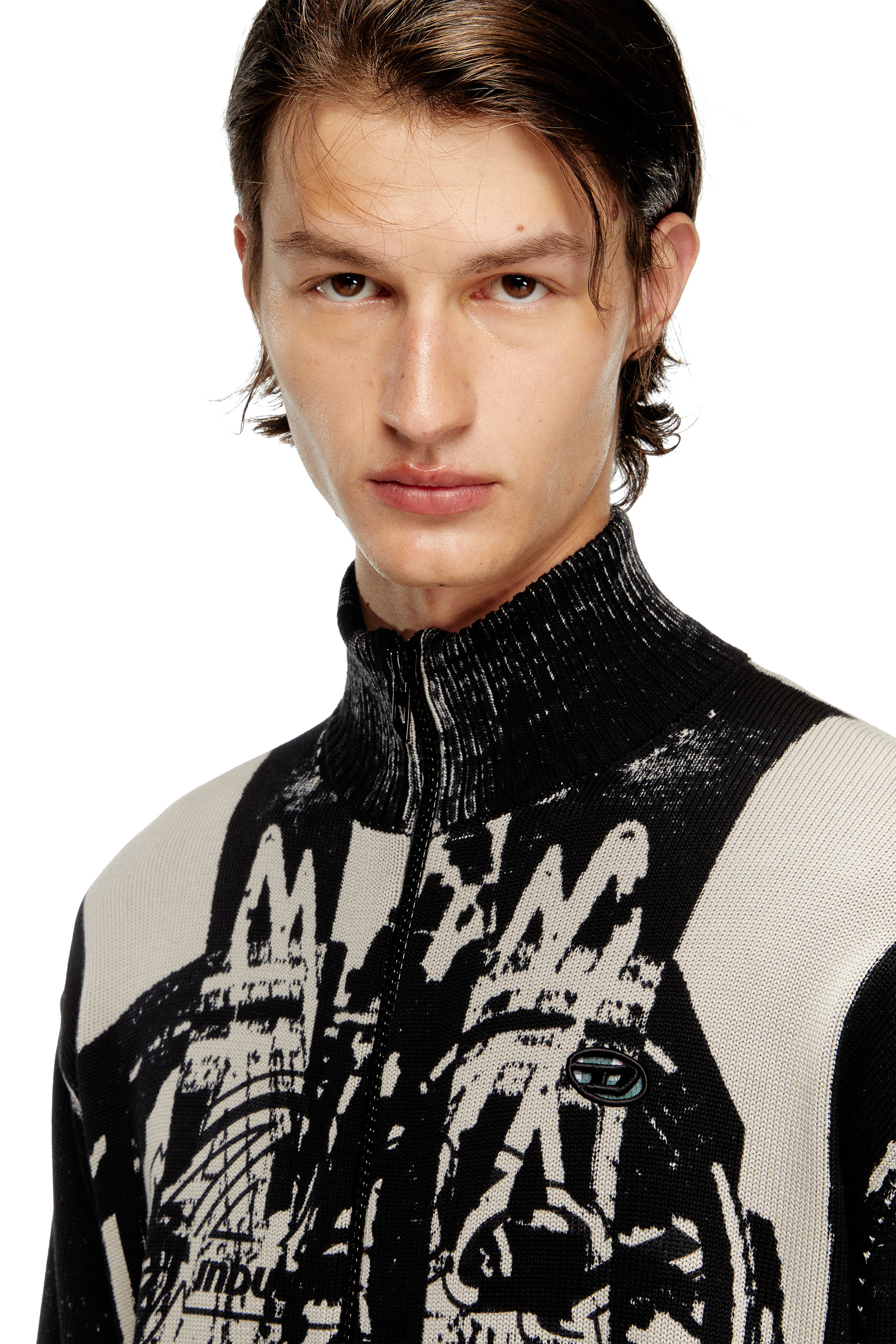 Diesel - K-OLIBA-JKT, Man's Inside-print striped zipped cardigan in Black/White - 5
