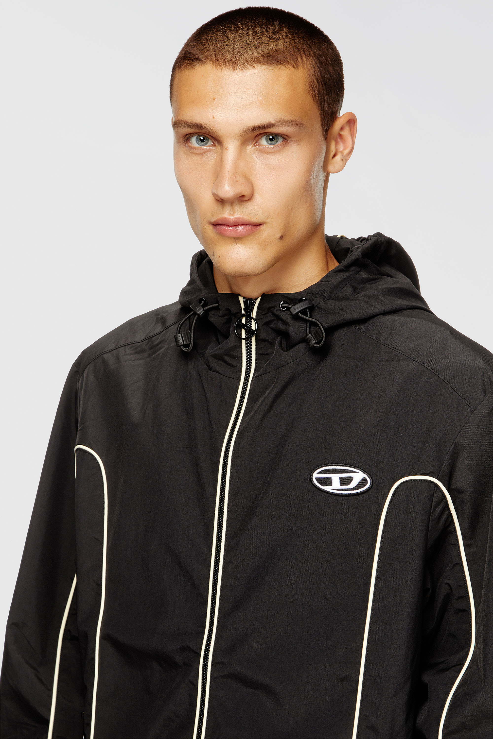 Diesel - J-HIVES, Man's Windbreaker with contrast piping in Black - 5