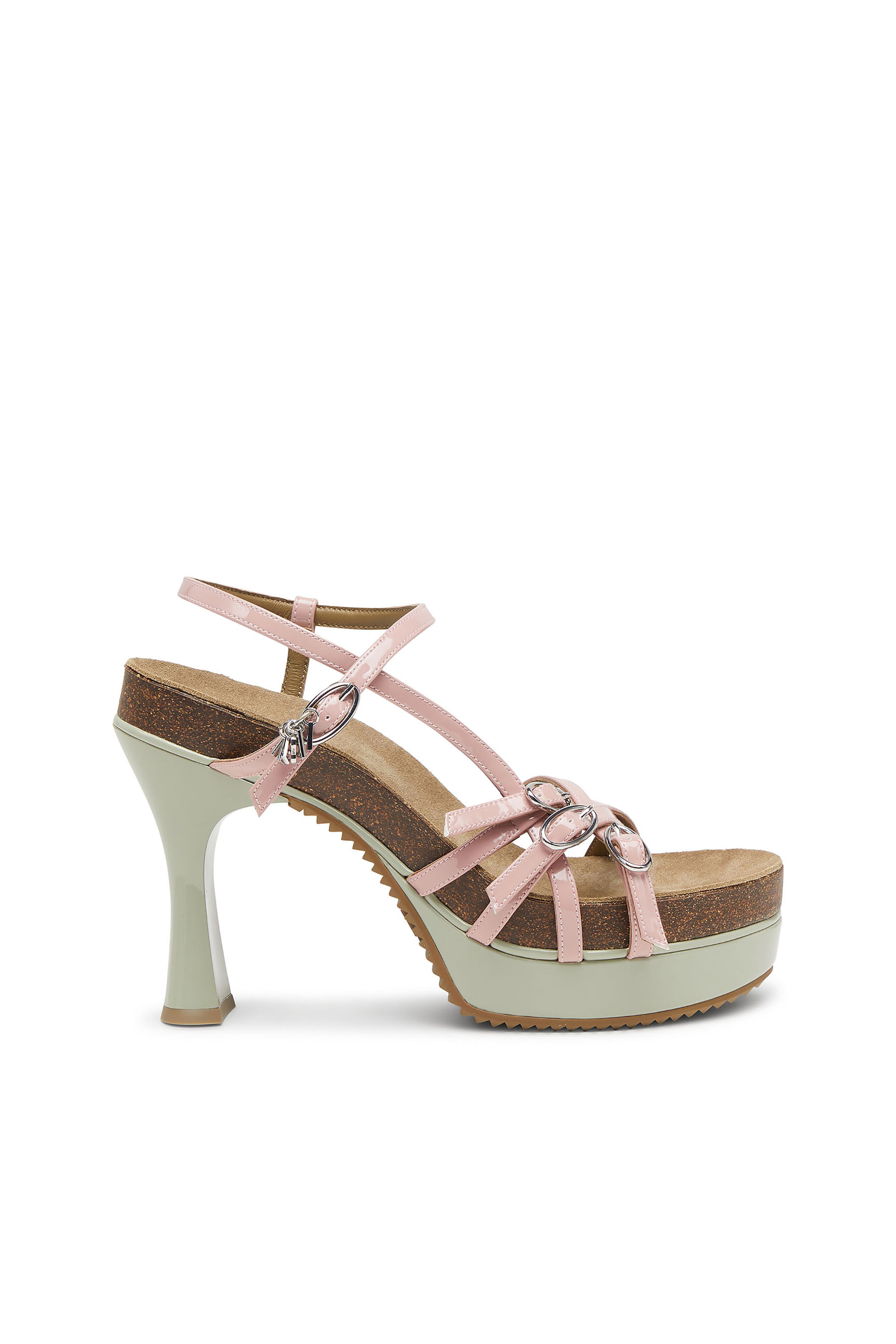 Diesel - D-WOODSTOCK 105 SANDAL, Woman's D-Woodstock-Strappy platform sandals in glossy PU in Pink/White - 1