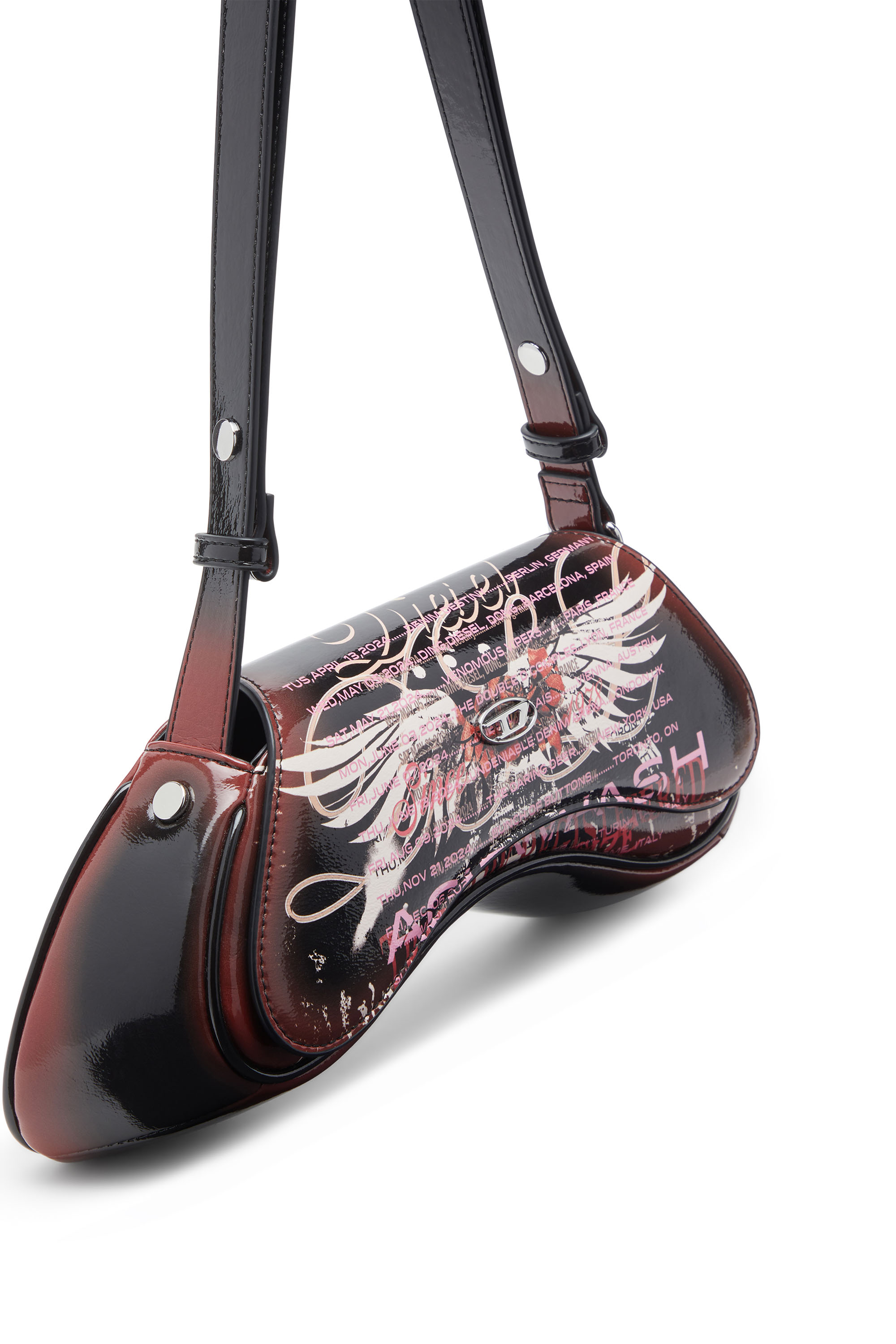 Diesel - PLAY CROSSBODY, Woman's Play-Shoulder bag in printed glossy PU in Black/Brown - 5