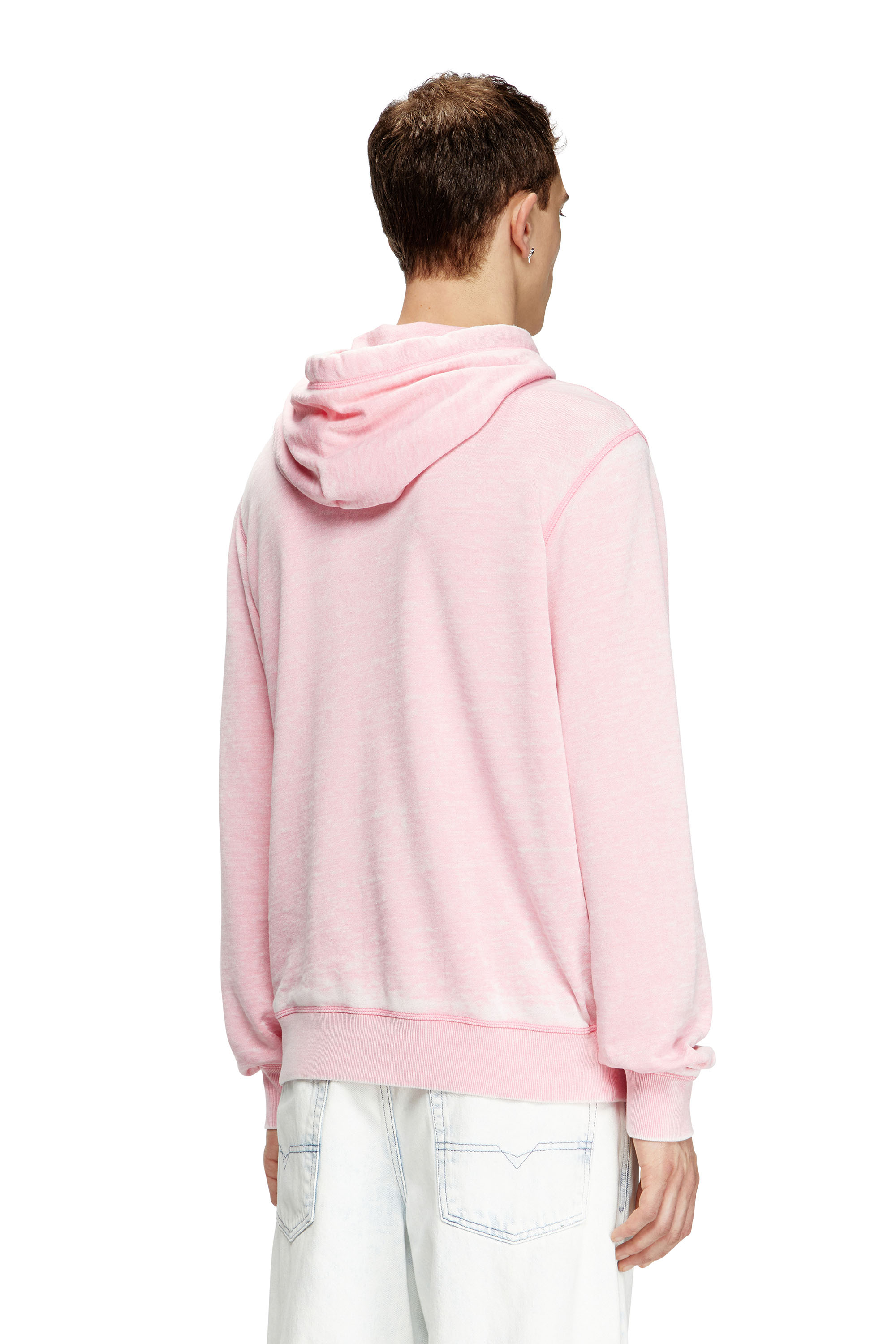 Diesel - S-GINN-HOOD-PAK, Man's Burnout hoodie with metal-look logo in Pink - 4