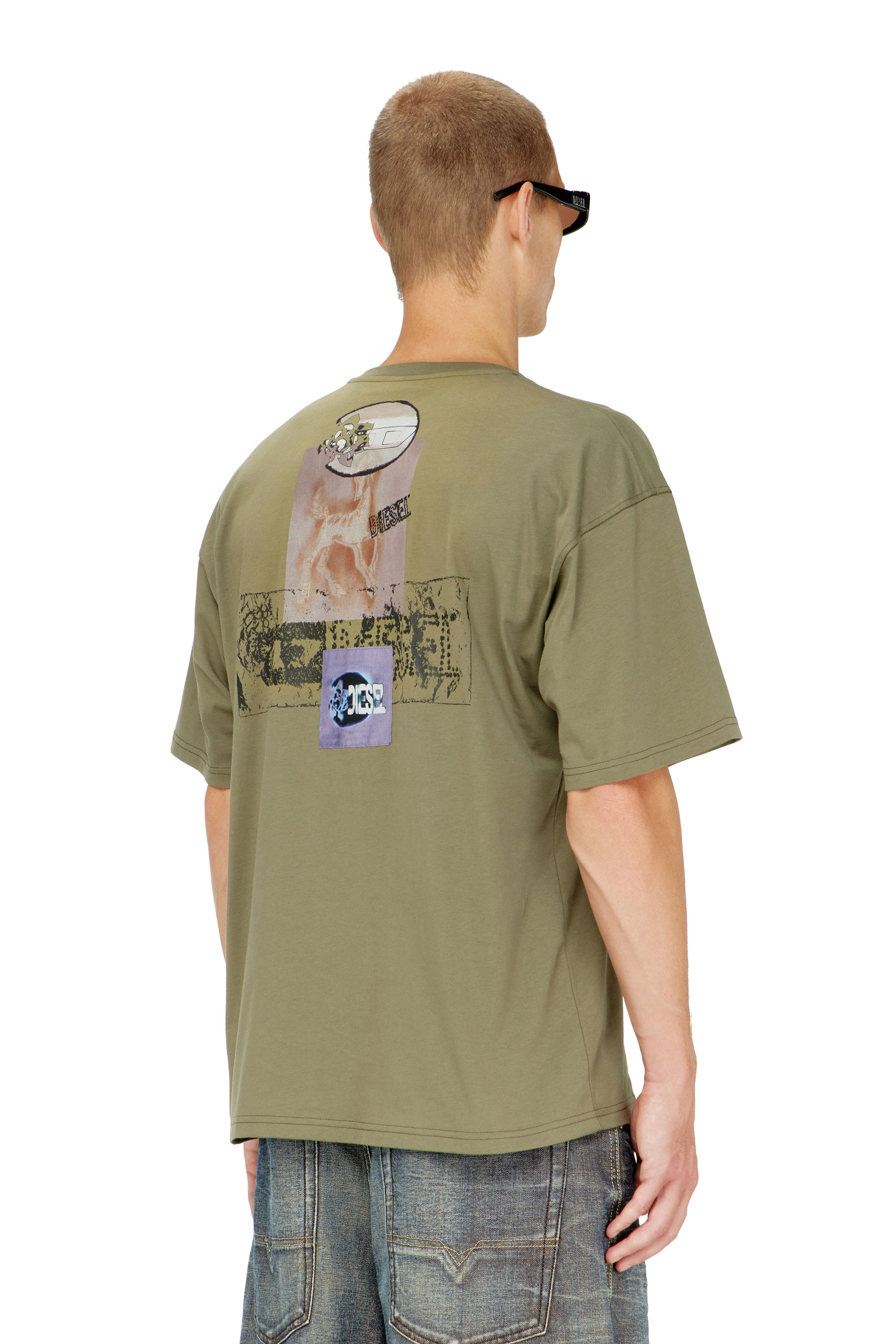 Diesel - T-BOXT-AA17, Man's T-shirt with graphic print and patches in Military Green - 4