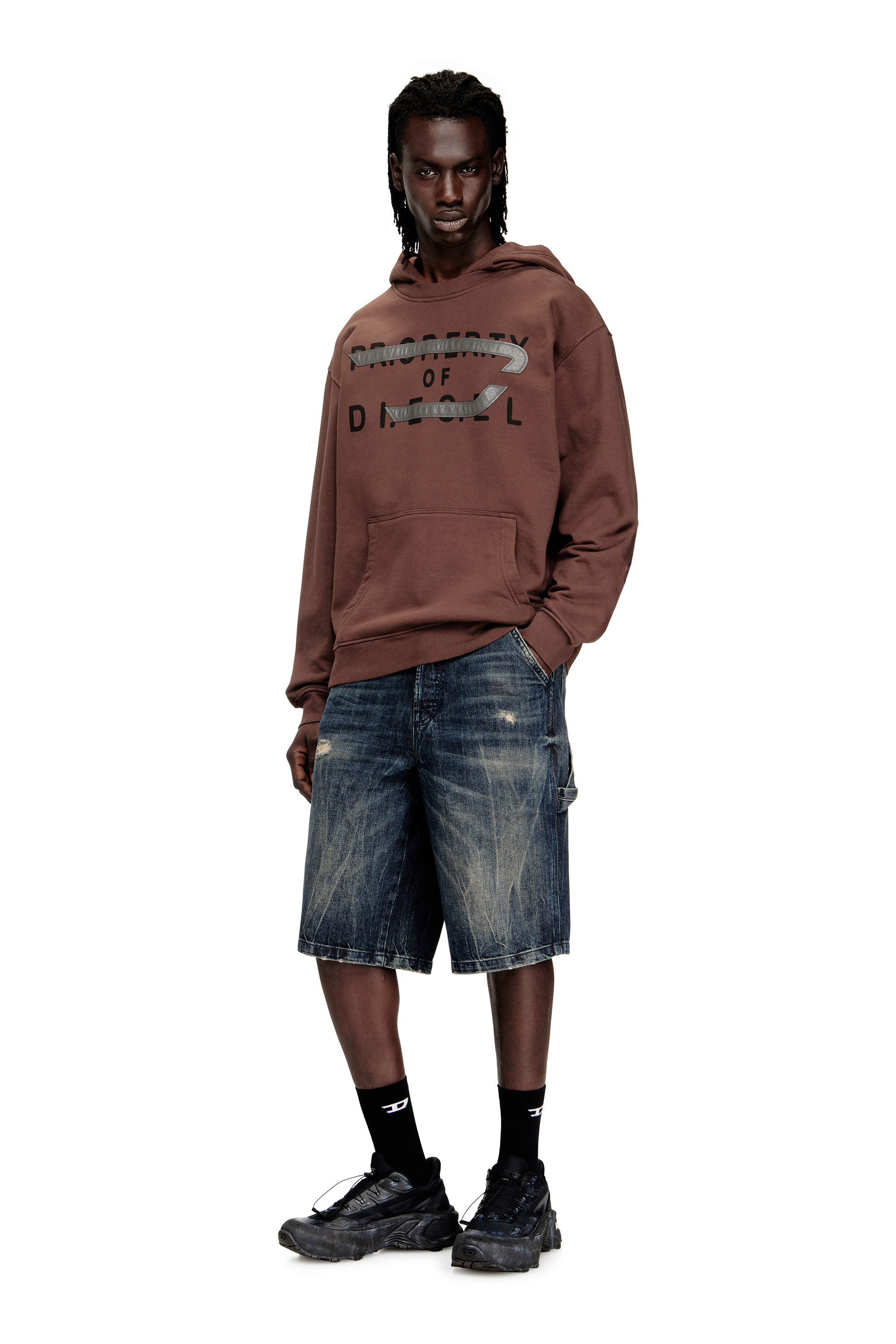 Diesel - S-NORMAN-HOOD, Man's Cotton hoodie with D appliqué in Brown - 2