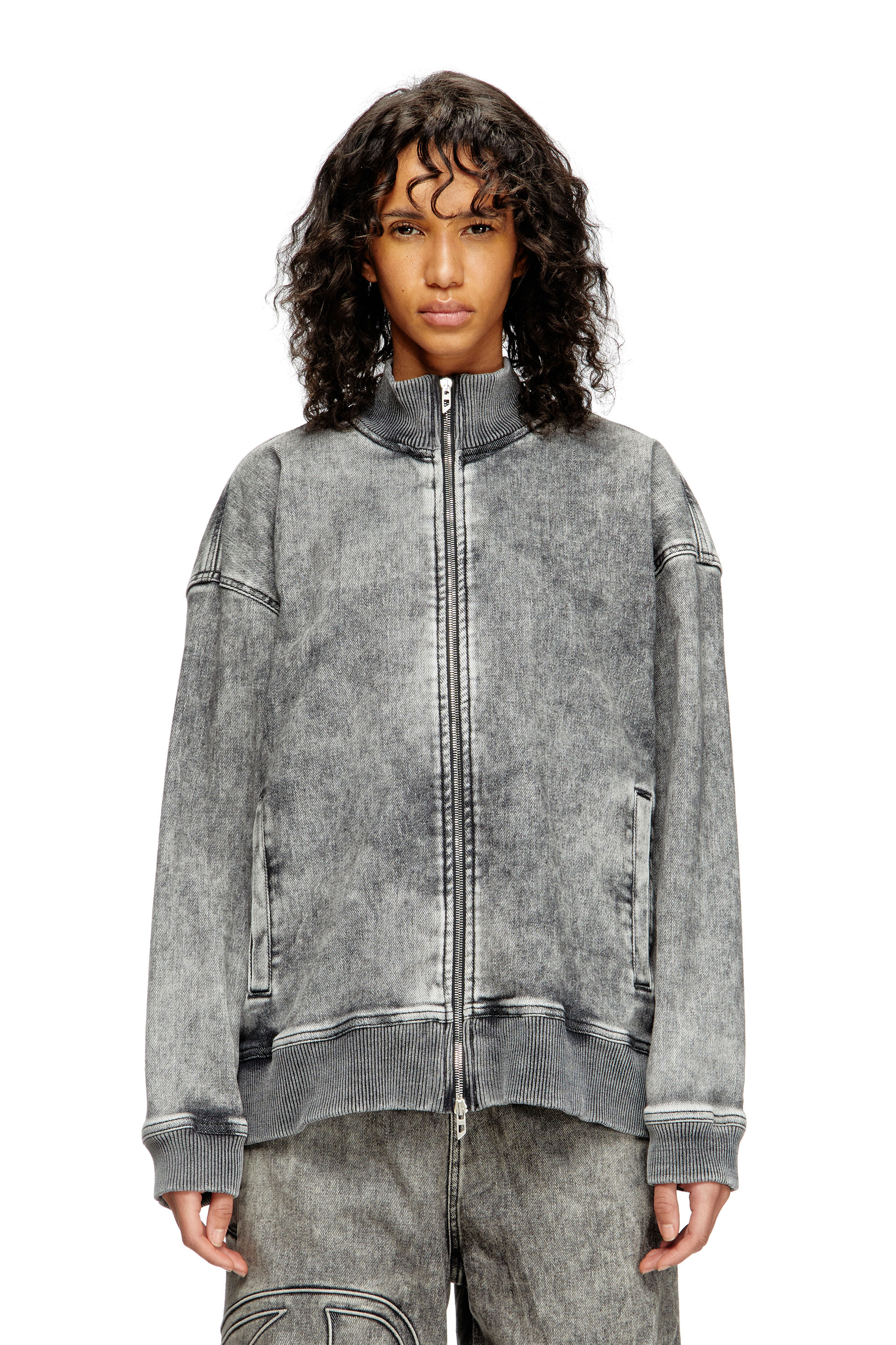 Diesel - D-CARLY-S TRACK, Unisex's Track Denim zip-up sweater with Oval D in Dark grey - 6