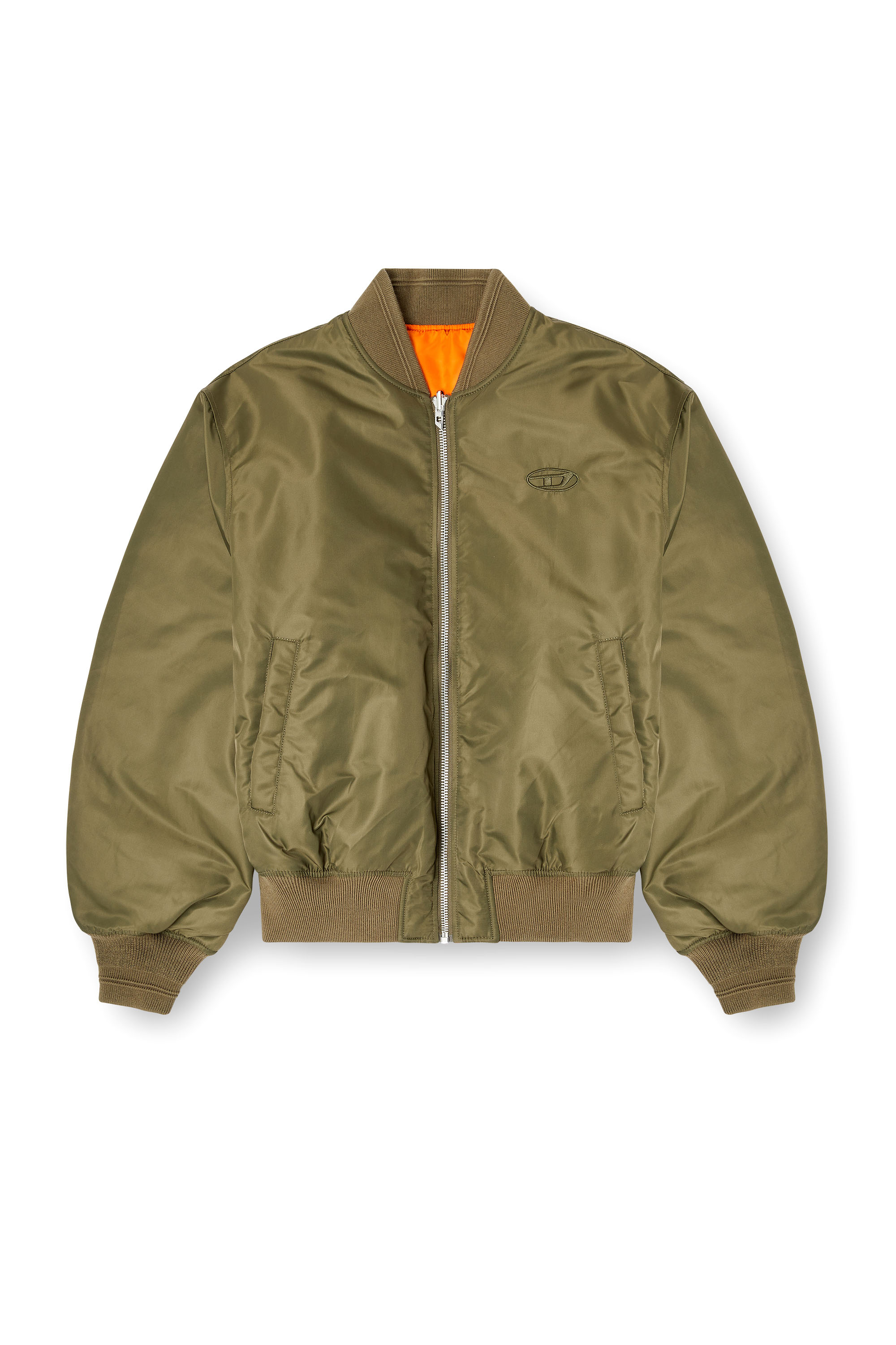 Diesel - W-TYPE-D1, Man's Padded bomber jacket with Oval D embroidery in Green/Orange - 3