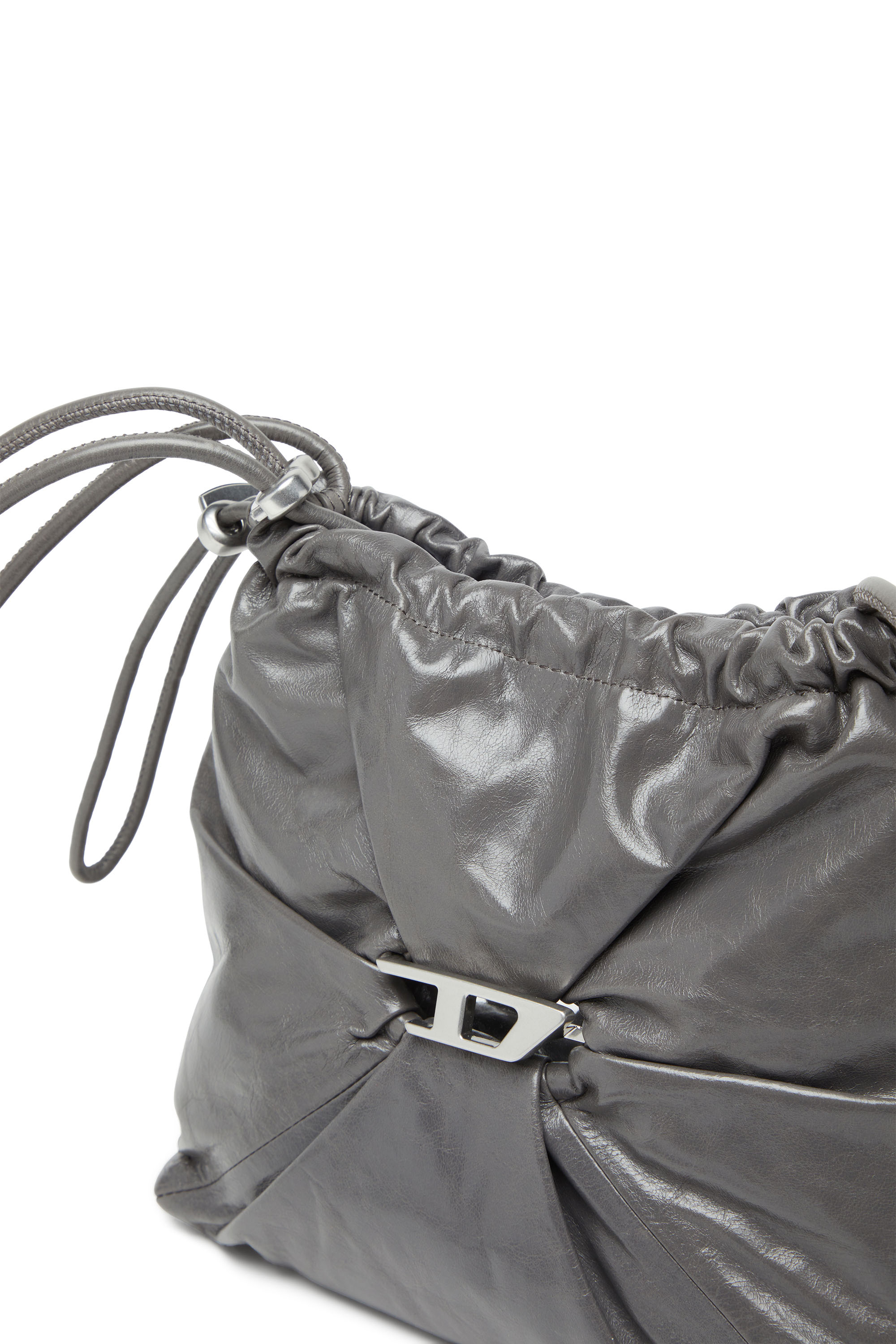 Diesel - SCRUNCH-D BUCKET, Woman's Scrunch-D-Bucket bag in shiny wrinkled leather in Grey - 6