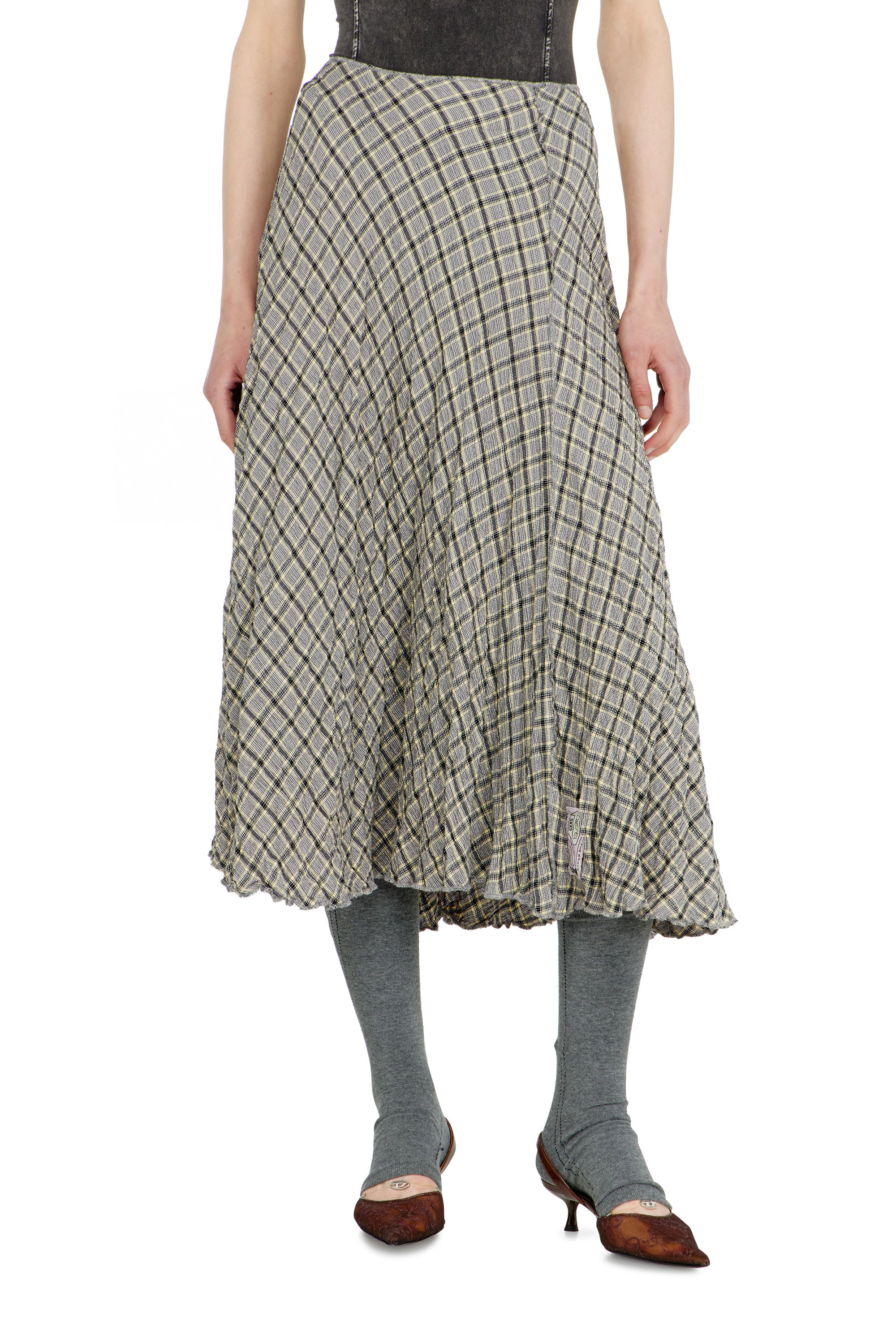 Diesel - O-XYGEN, Woman's Midi skirt in seersucker-effect check in Grey - 2
