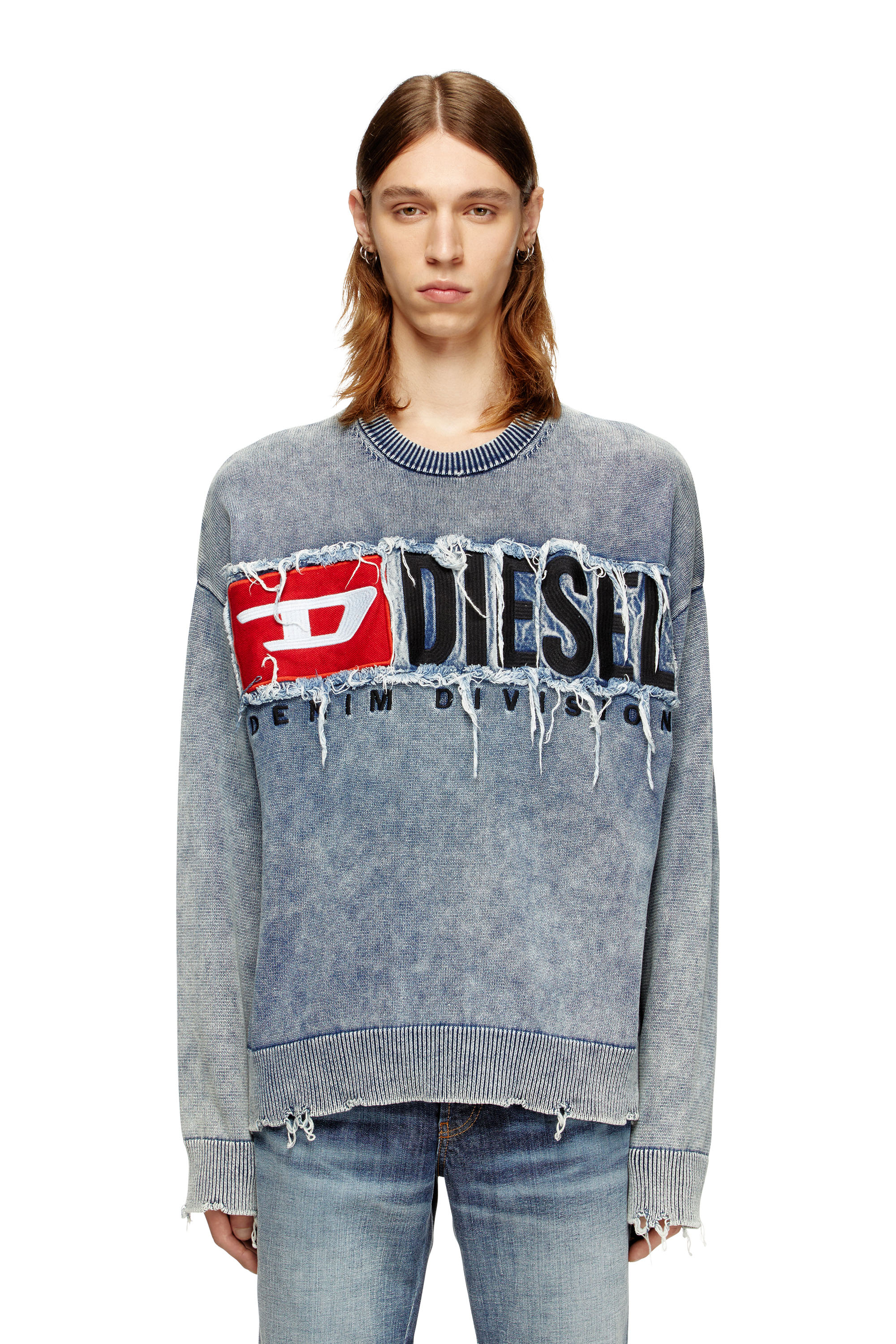 Diesel - K-FRONZI, Man's Cotton jumper with denim logo patch in null - 1