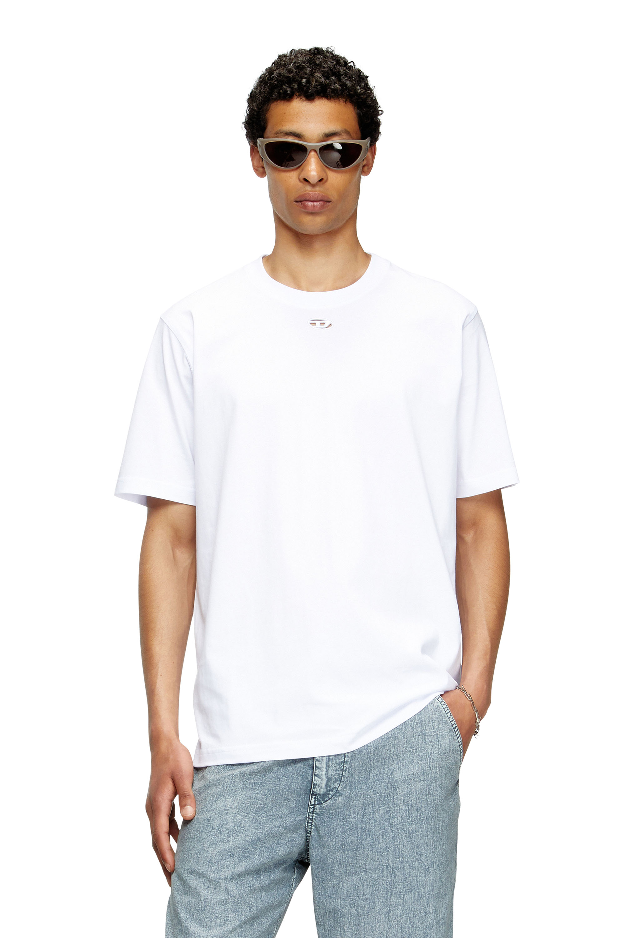 Diesel - T-ADJUST-MAREY, Man's T-shirt with cut-out Oval D in White - 1