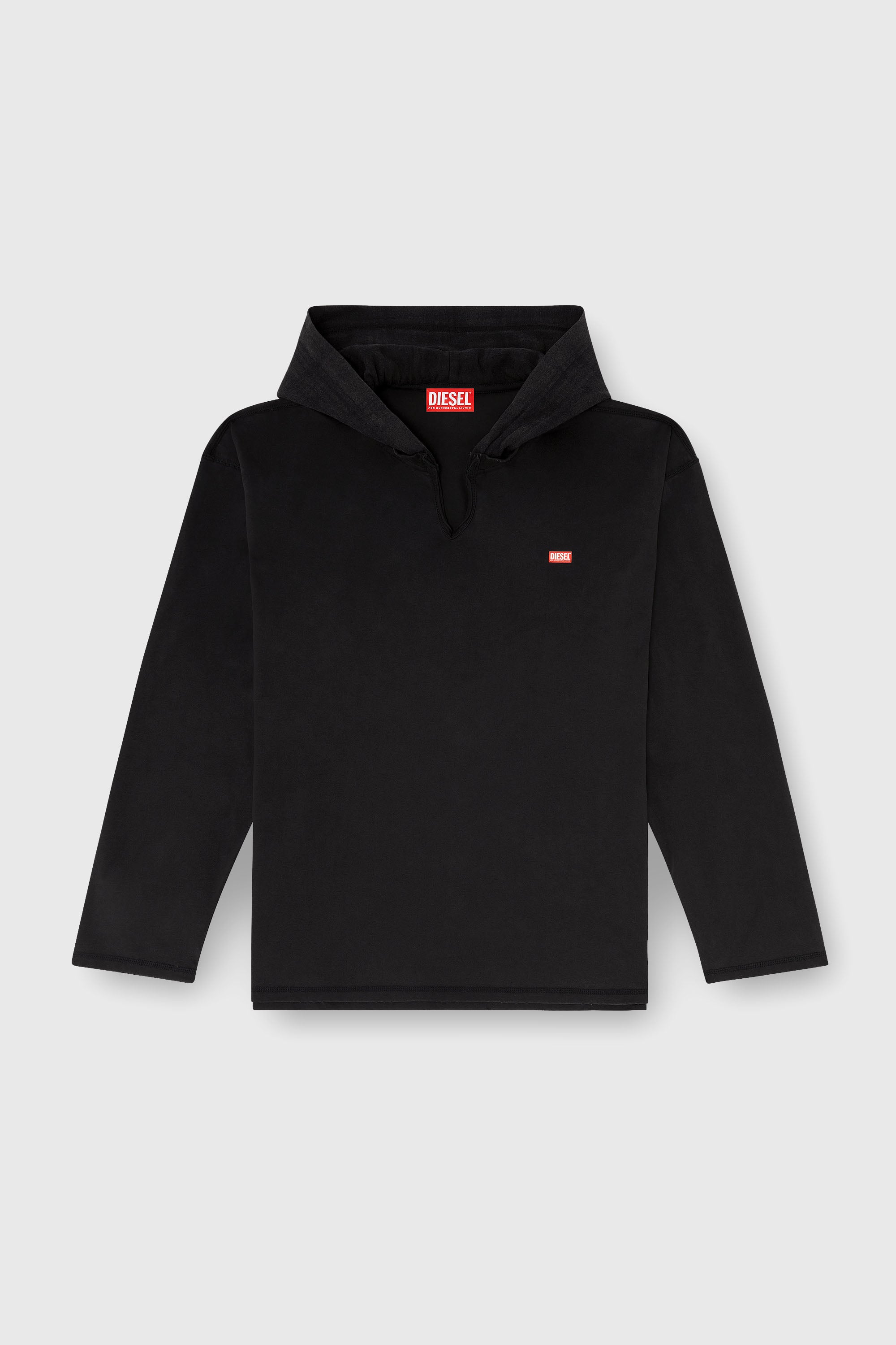 Diesel - T-BOXT-LS-HOOD-CHECK, Man's Long-sleeve T-shirt with flannel hood in Black - 1