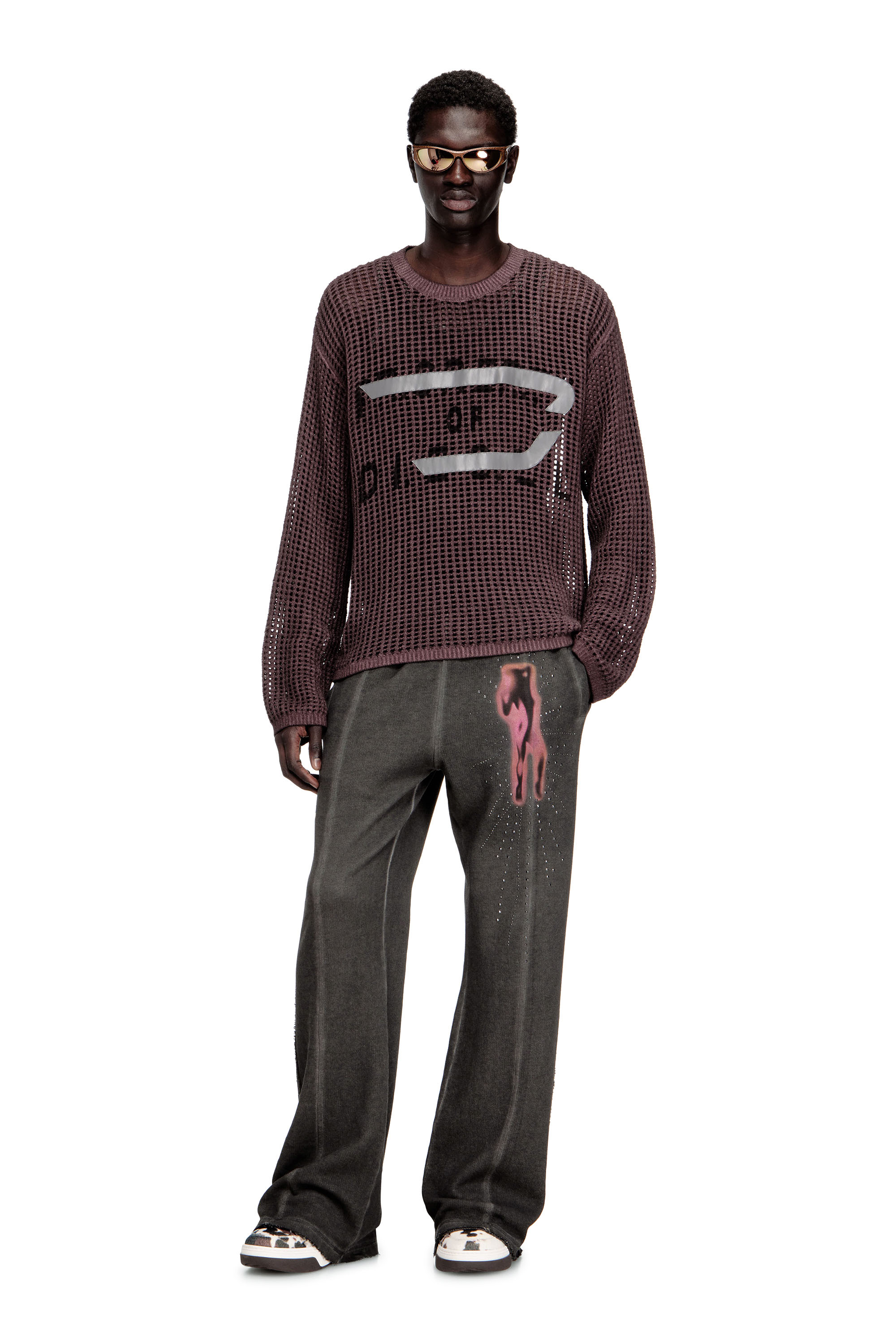 Diesel - K-ROCH, Man's Long-sleeve mesh-knit top in Violet - 2