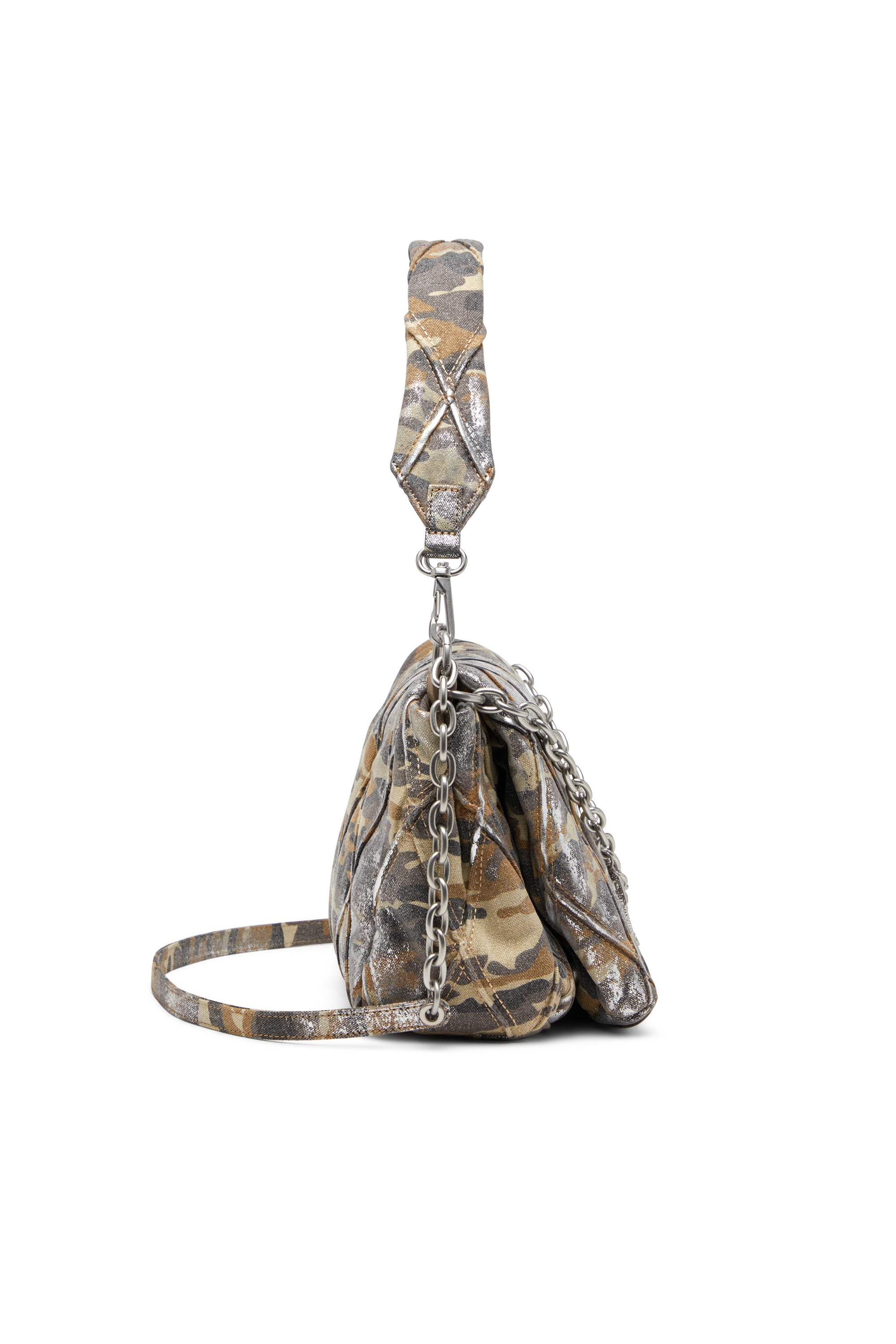 Diesel - CHARM-D SHOULDER M, Woman's Shoulder bag in metallic camo canvas in Multicolor/Brown - 3