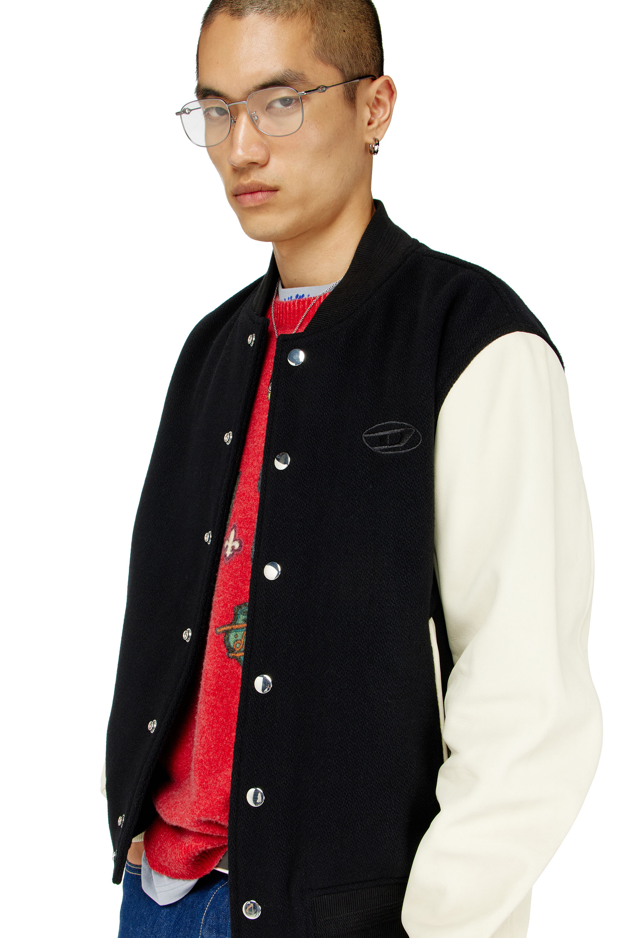 Diesel - L-ARRY-WRD, Man's Bomber jacket in wool blend and leather in Black/White - 5