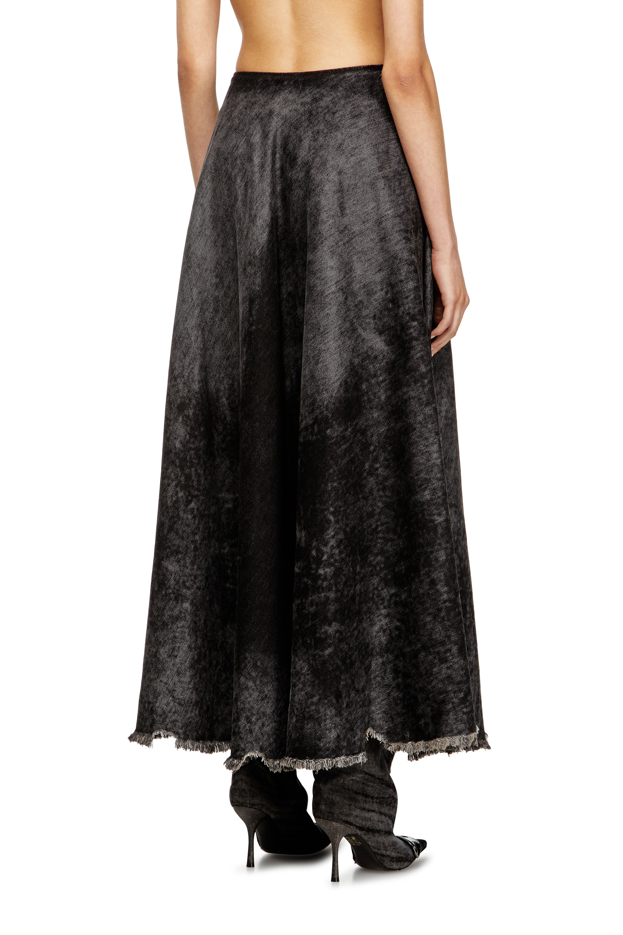 Diesel - DE-HANNIE-FSH, Woman's Full skirt in lasered cotton-hemp denim in Black - 4