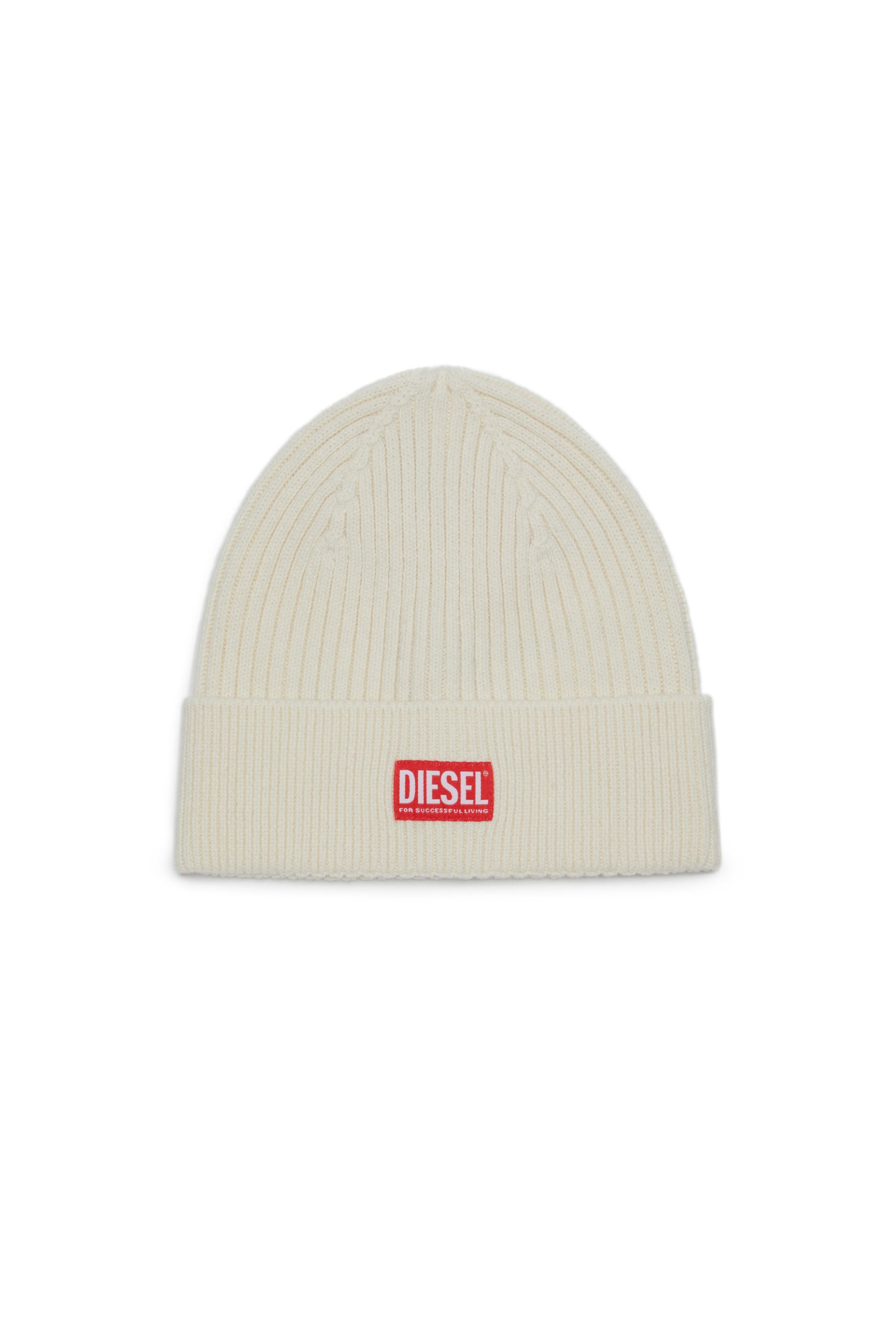 Diesel - K-CODER-H 2X2, Unisex's Ribbed beanie with logo patch in White - 1