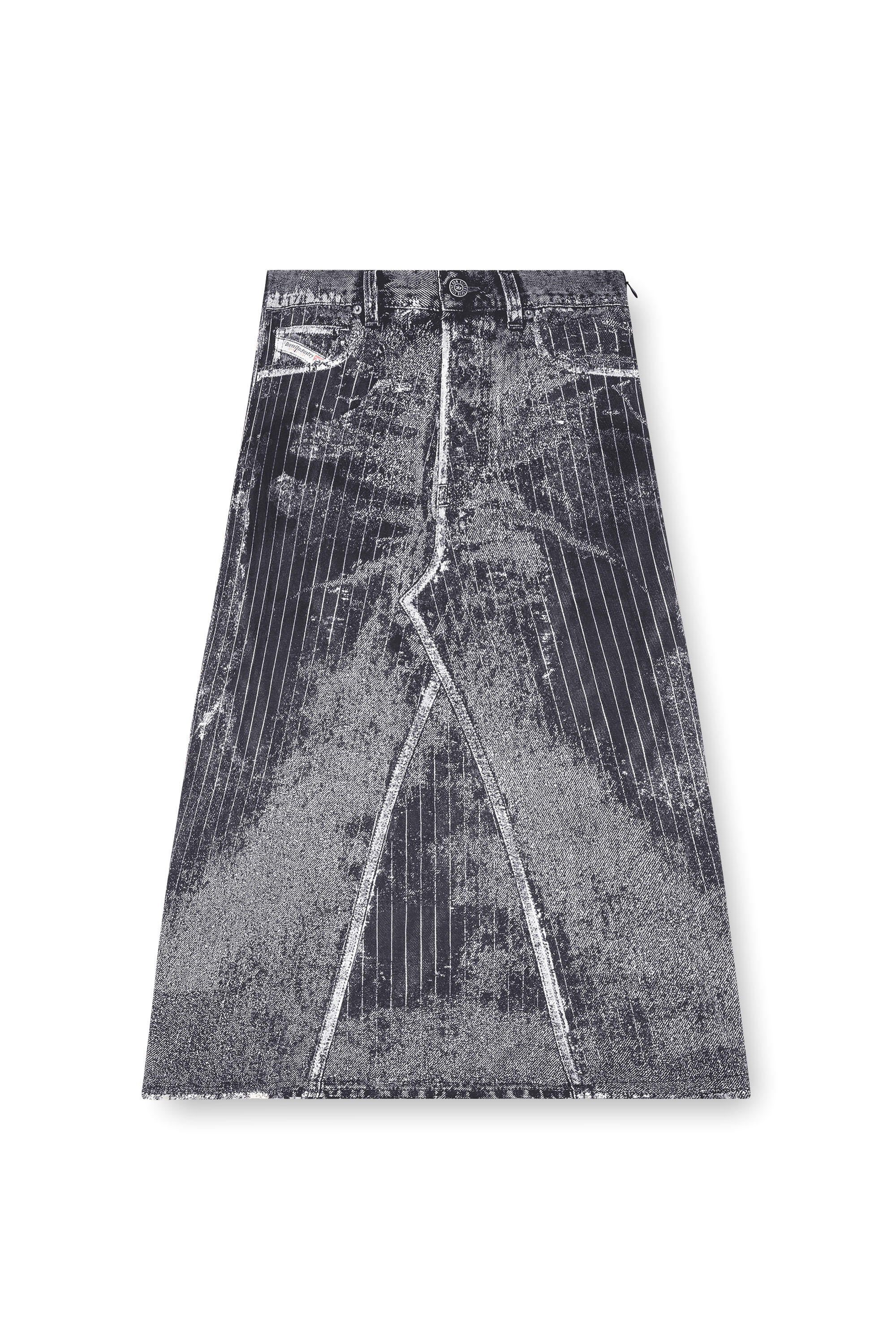 Diesel - O-HANNA, Woman Satin skirt with print of pinstripe denim in Black - Image 4