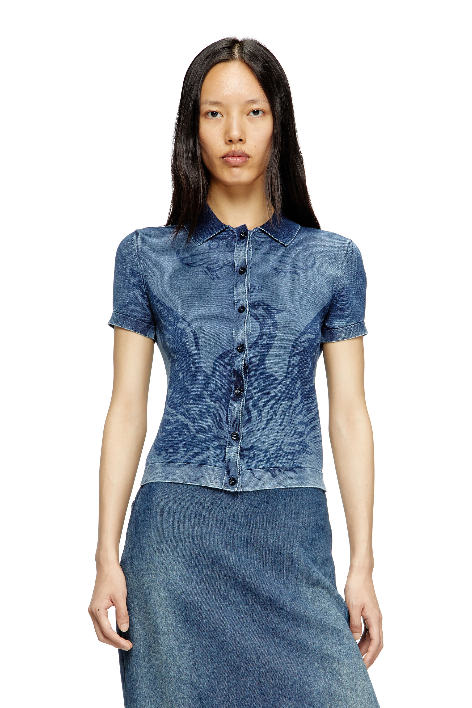 Diesel - M-FENNY, Woman's Indigo shirt-cardigan with Phoenix logo in Medium blue - 3