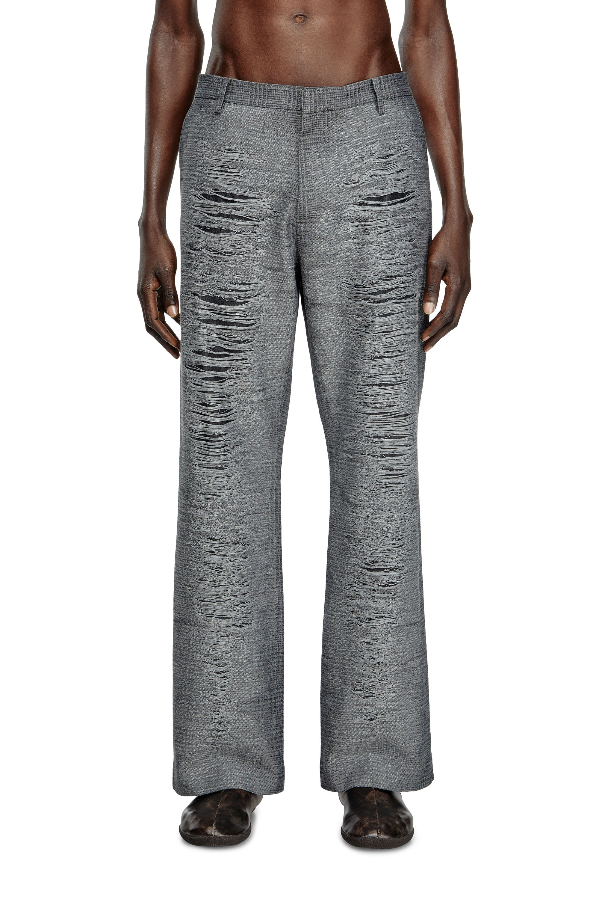 Diesel - P-BOIX, Man's Checked pants with slashed front in Grey - 2